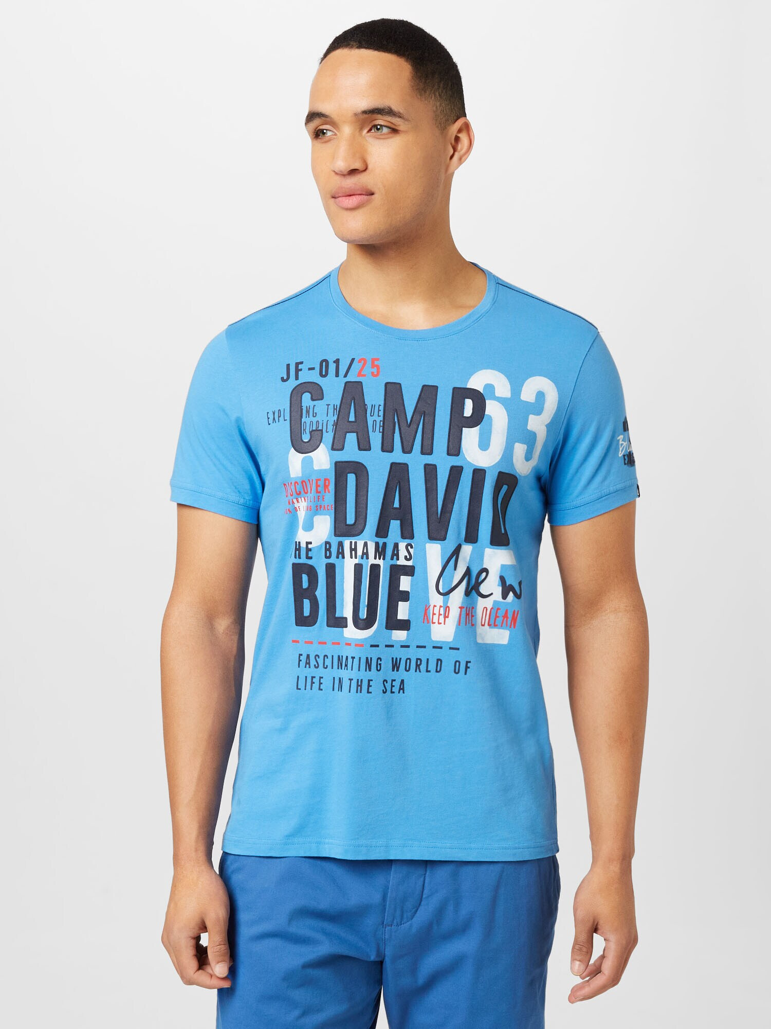 CAMP DAVID Tricou bleumarin / azur / roșu orange / alb murdar - Pled.ro