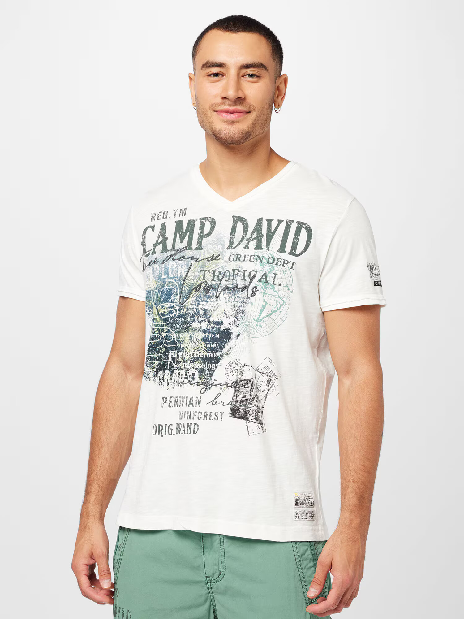 CAMP DAVID Tricou bleumarin / gri metalic / verde mentă / alb lână - Pled.ro