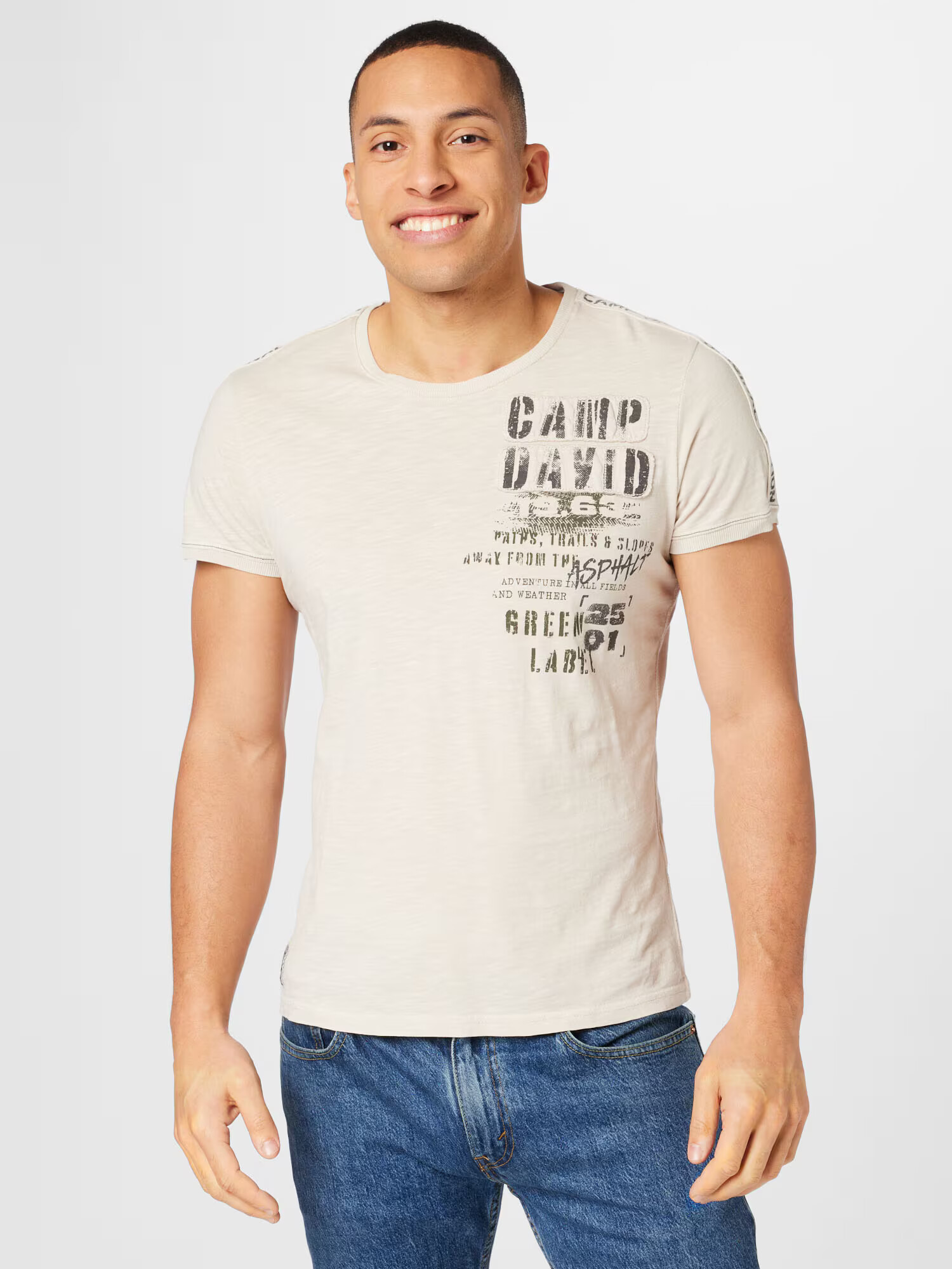 CAMP DAVID Tricou ecru / gri închis / oliv - Pled.ro