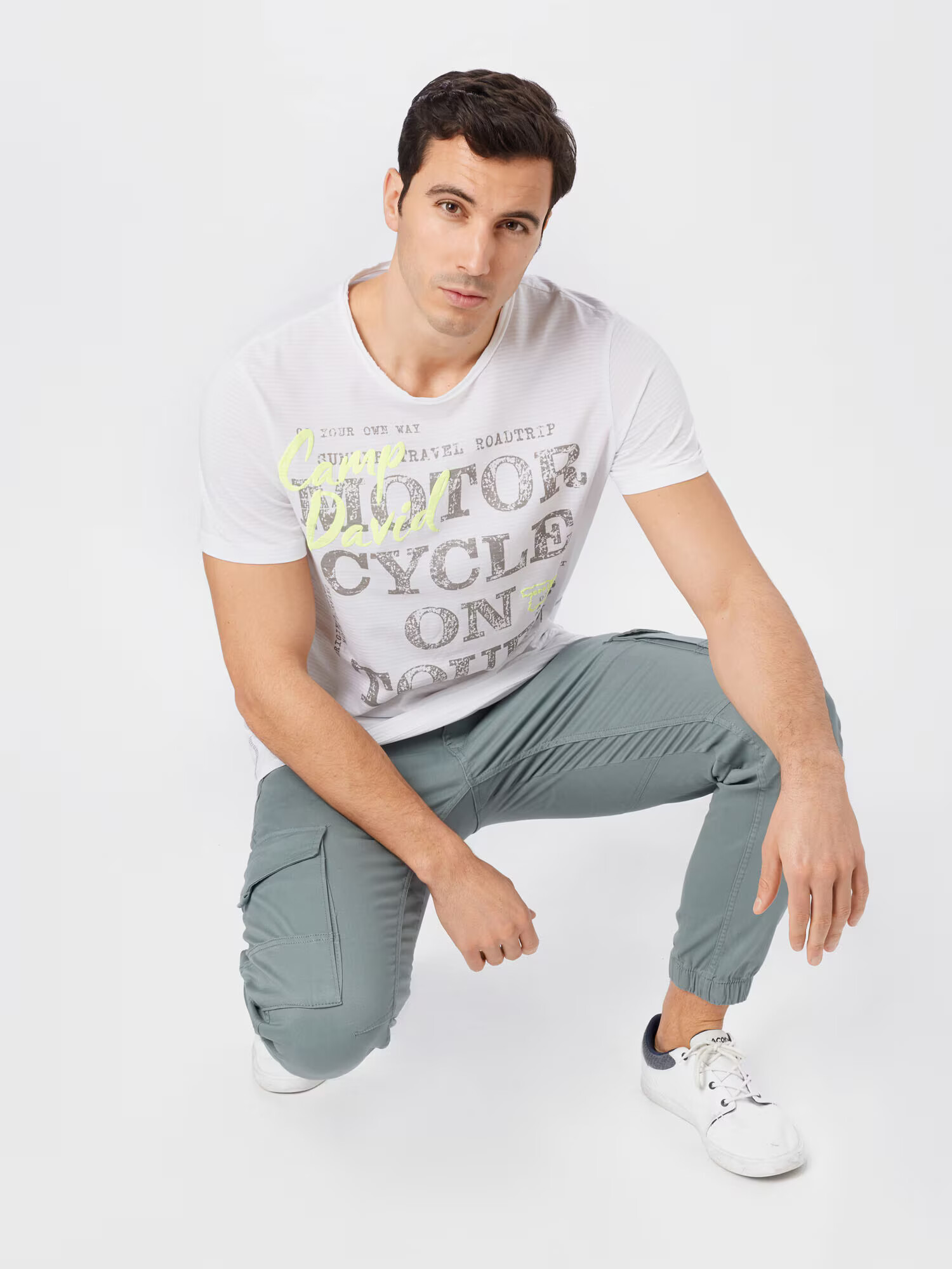 CAMP DAVID Tricou galben pastel / gri taupe / alb - Pled.ro