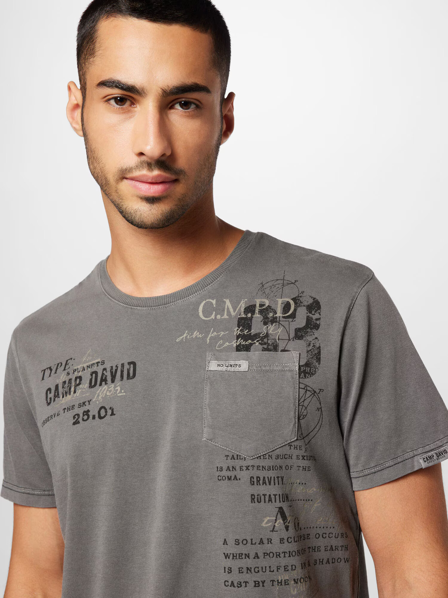 CAMP DAVID Tricou alb kitt / gri / negru - Pled.ro