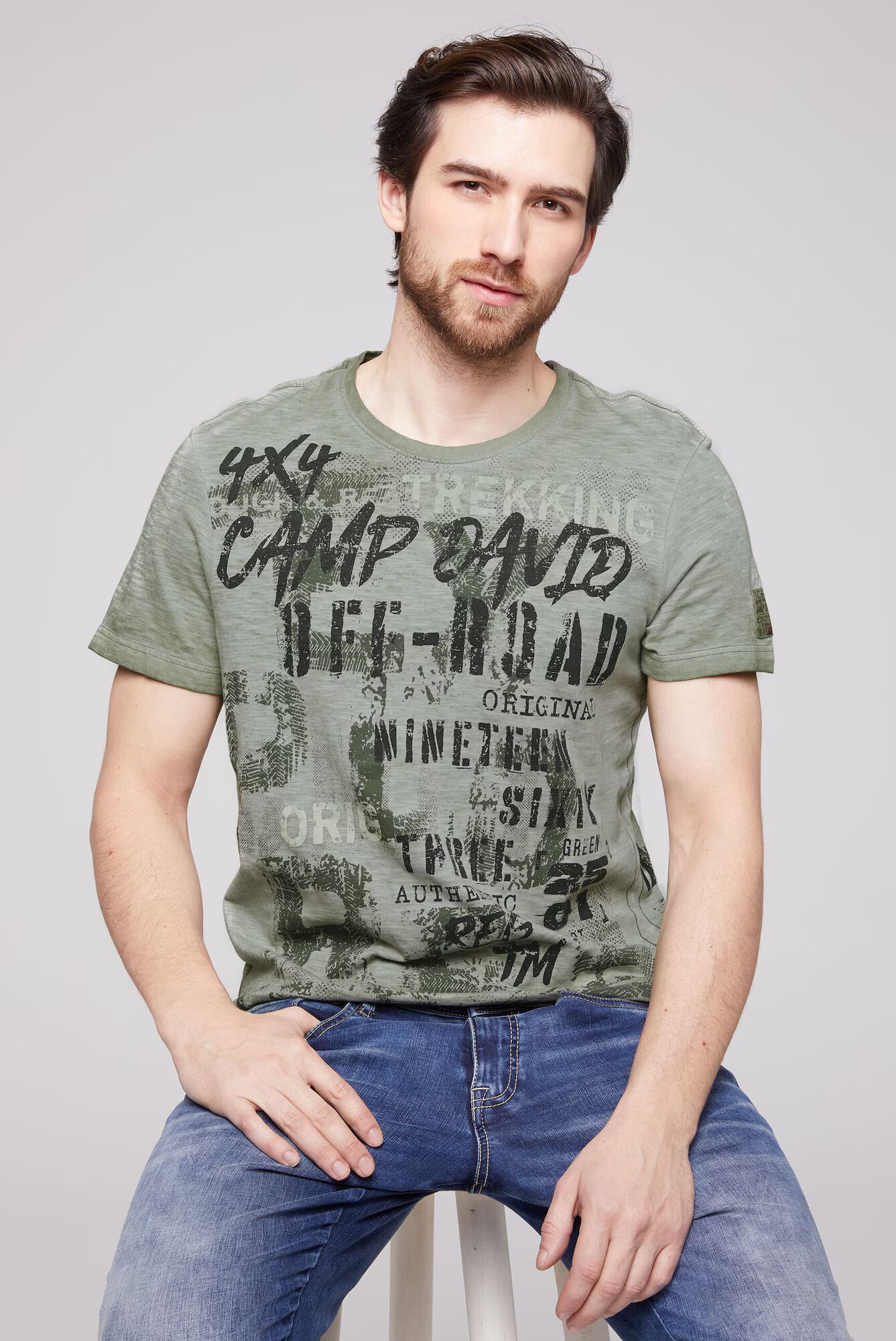 CAMP DAVID Tricou gri / kaki / negru - Pled.ro