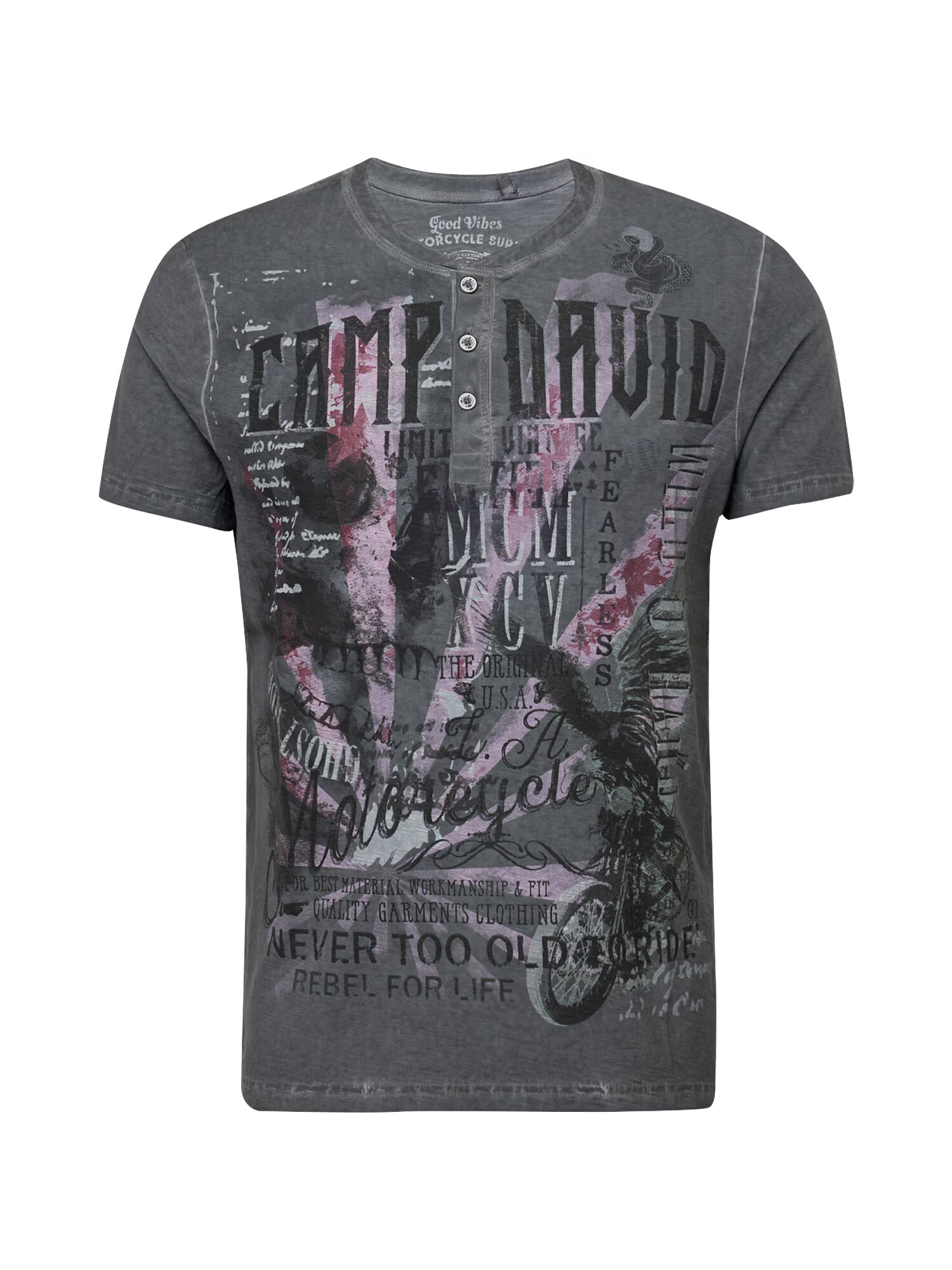 CAMP DAVID Tricou gri metalic / mov orhidee / negru - Pled.ro