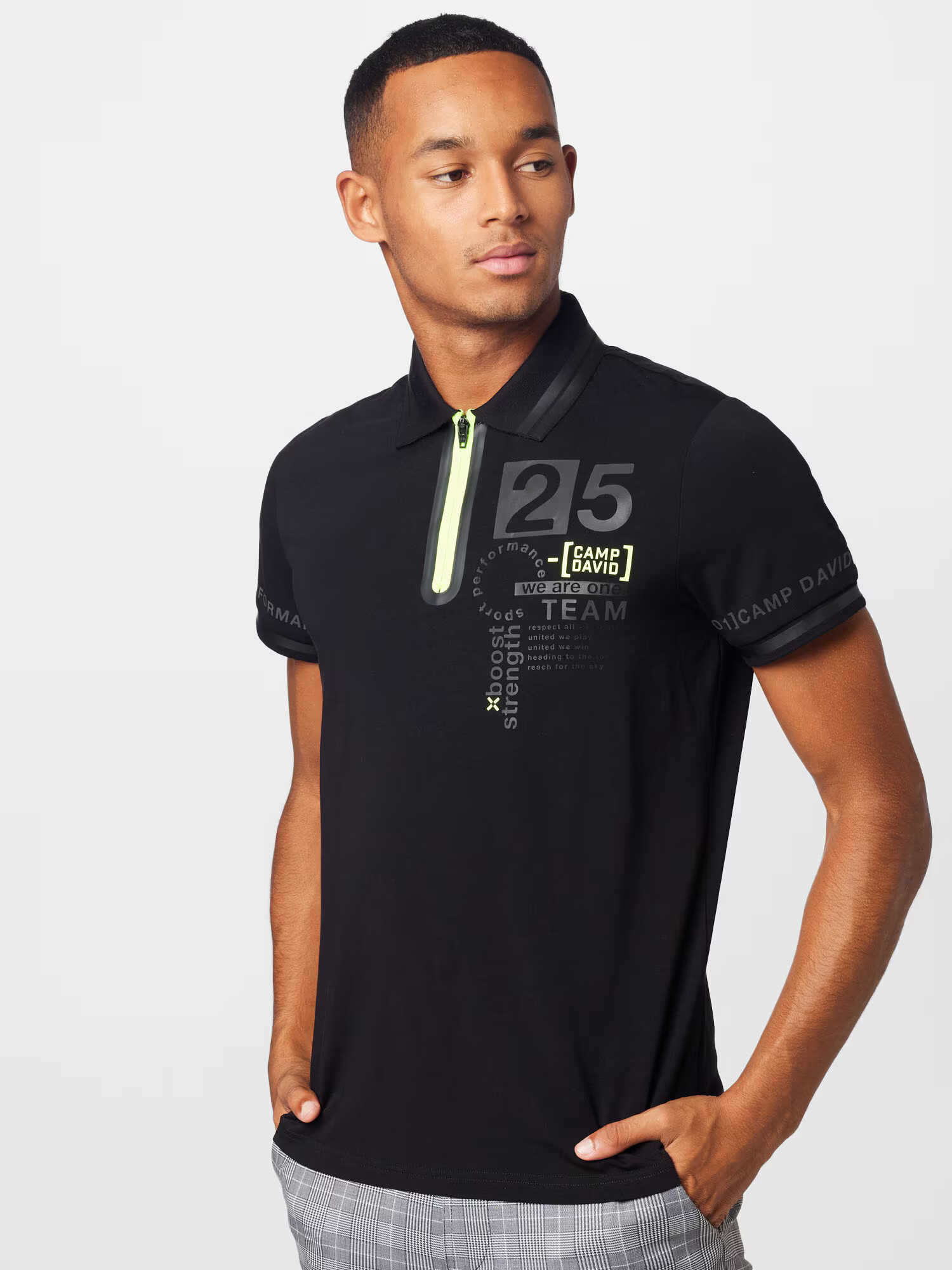 CAMP DAVID Tricou gri / verde kiwi / negru - Pled.ro