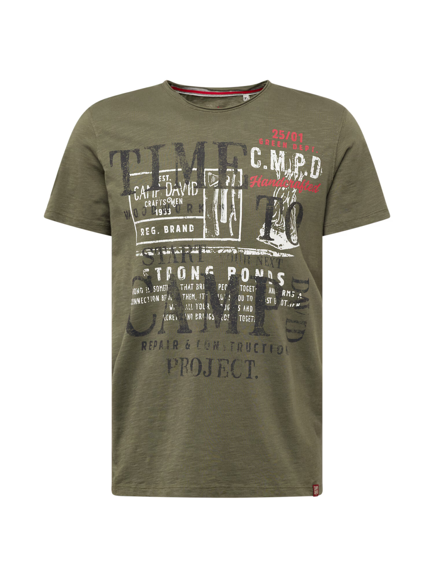 CAMP DAVID Tricou kaki / verde închis / roși aprins / alb - Pled.ro