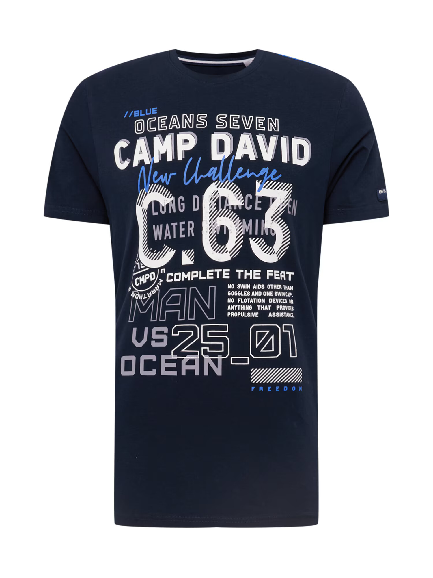 CAMP DAVID Tricou 'Ocean´s Seven' albastru / albastru noapte / alb - Pled.ro