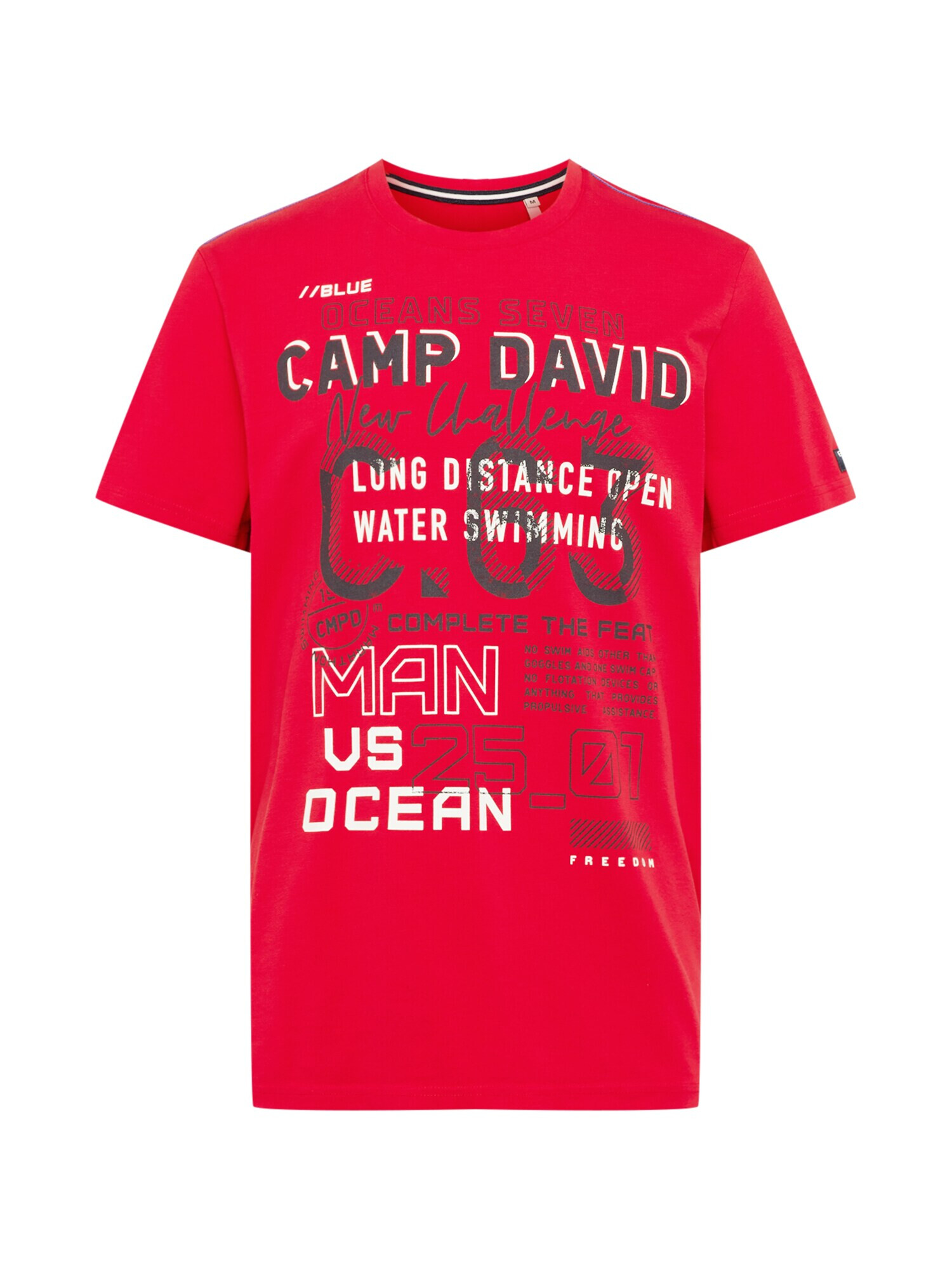 CAMP DAVID Tricou 'Ocean's Seven' roșu rodie / negru / alb - Pled.ro