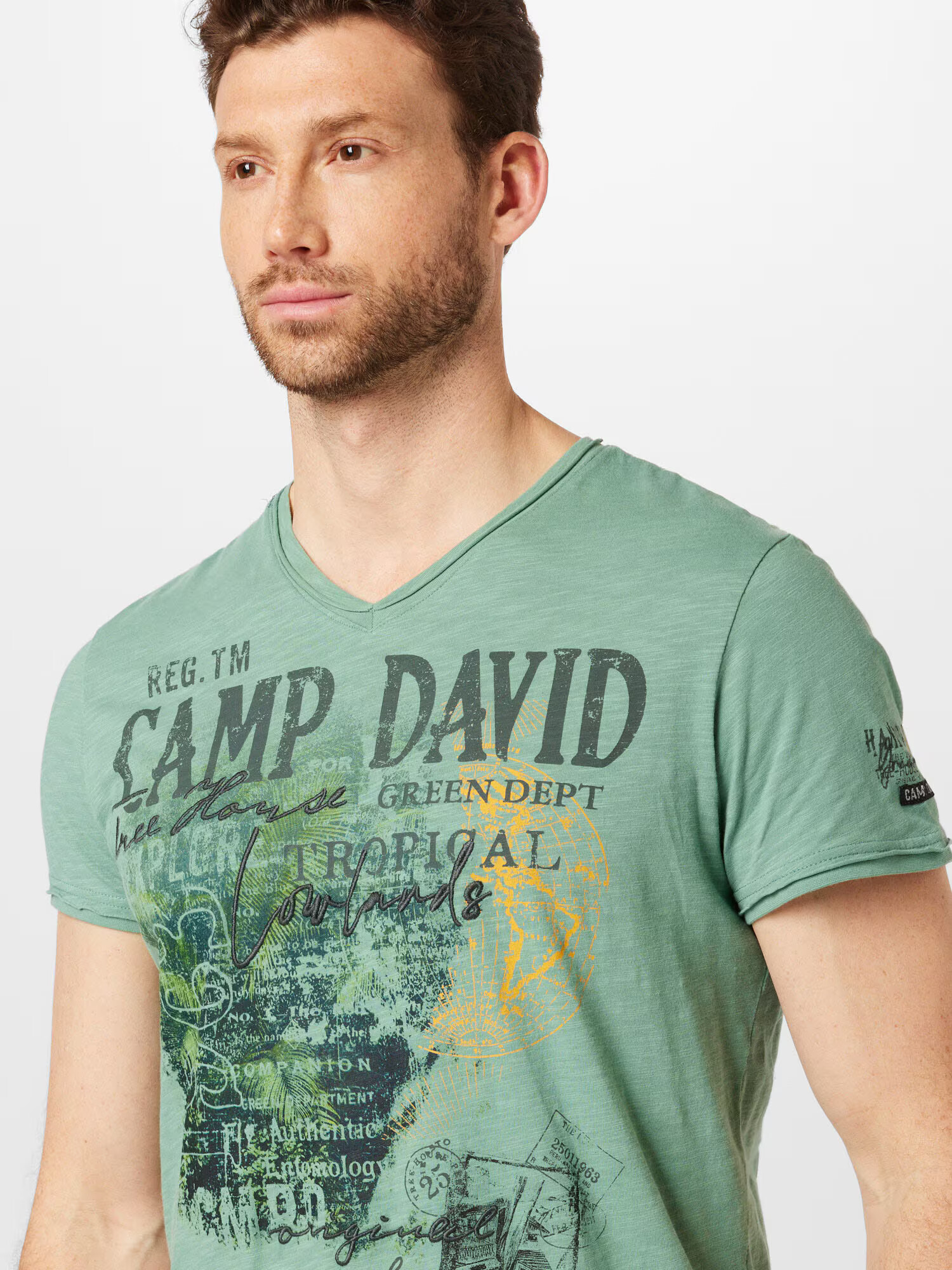 CAMP DAVID Tricou verde pastel / verde închis / portocaliu deschis - Pled.ro