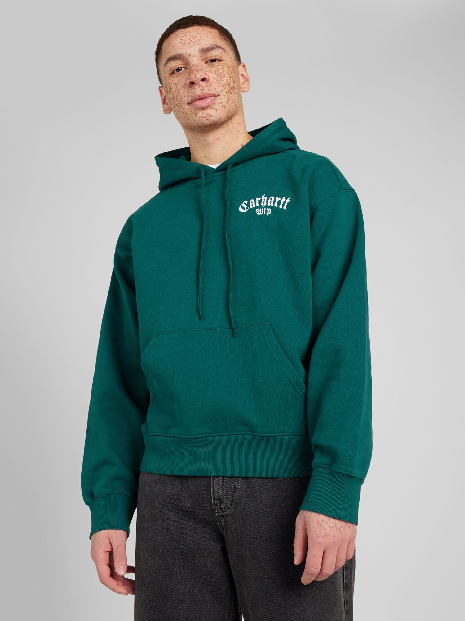 Carhartt WIP Bluză de molton 'Onyx' verde / alb - Pled.ro