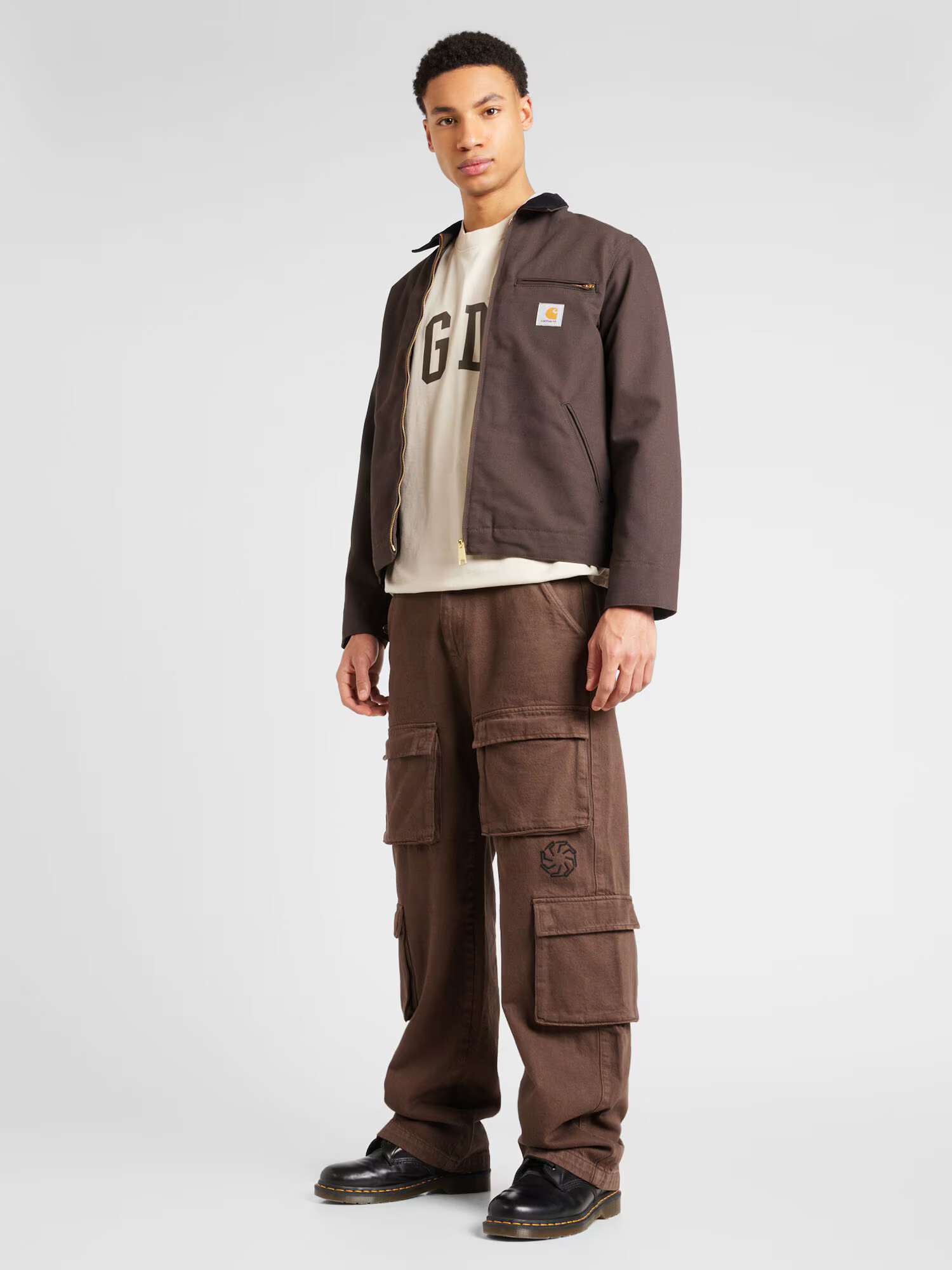 Carhartt WIP Geacă de primăvară-toamnă 'Detroit' ciocolatiu / galben curry / negru / alb murdar - Pled.ro