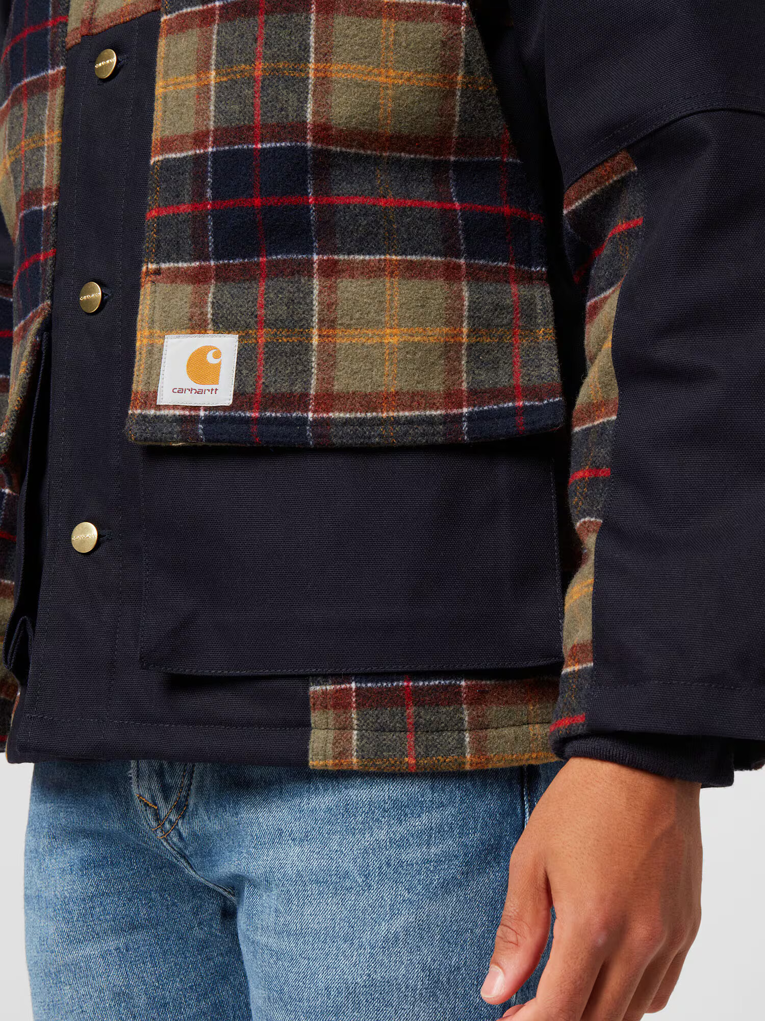 Carhartt WIP Geacă de primăvară-toamnă 'Highland' bleumarin / maro / roșu - Pled.ro