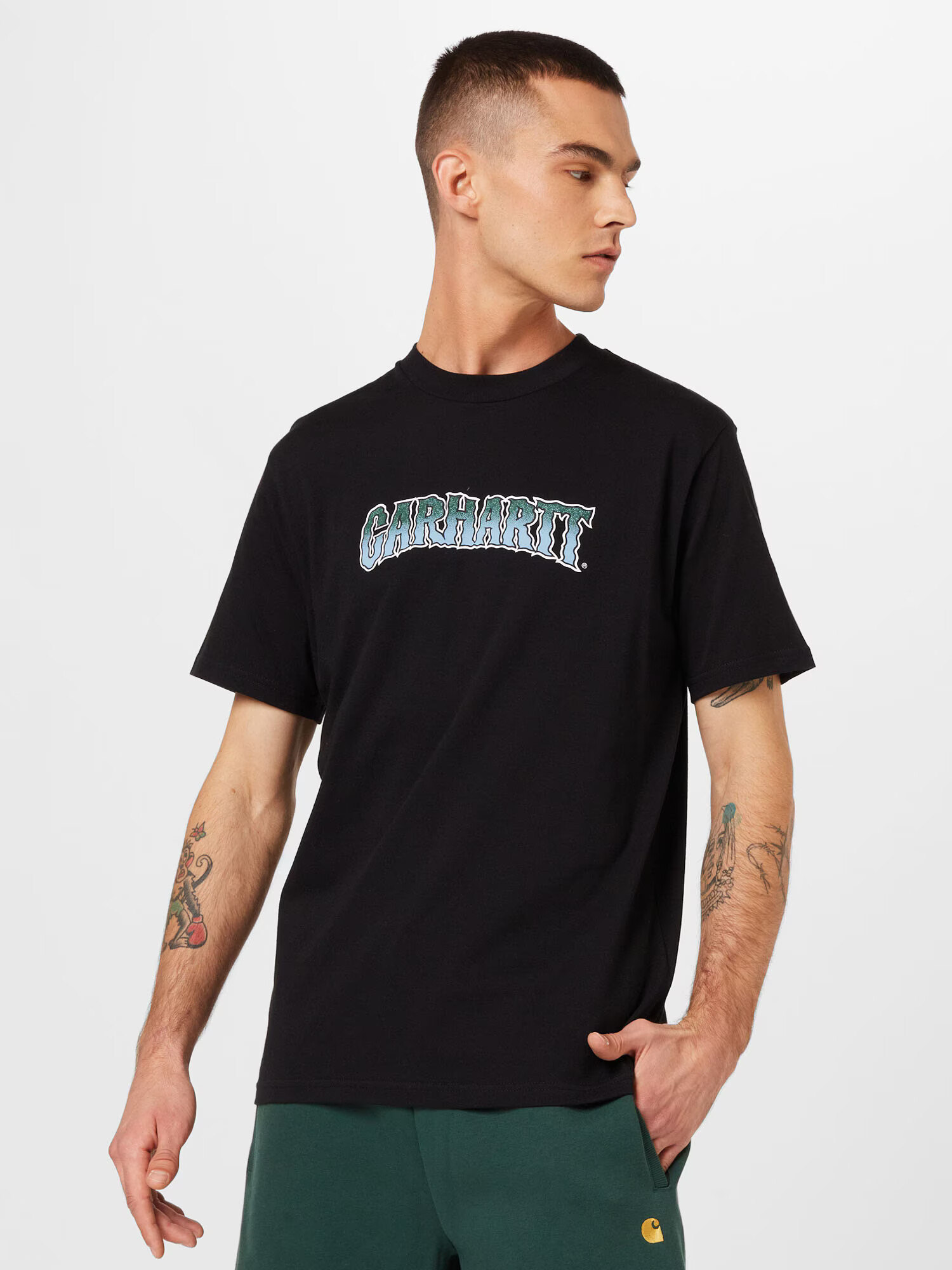 Carhartt WIP Tricou albastru fumuriu / verde / negru - Pled.ro