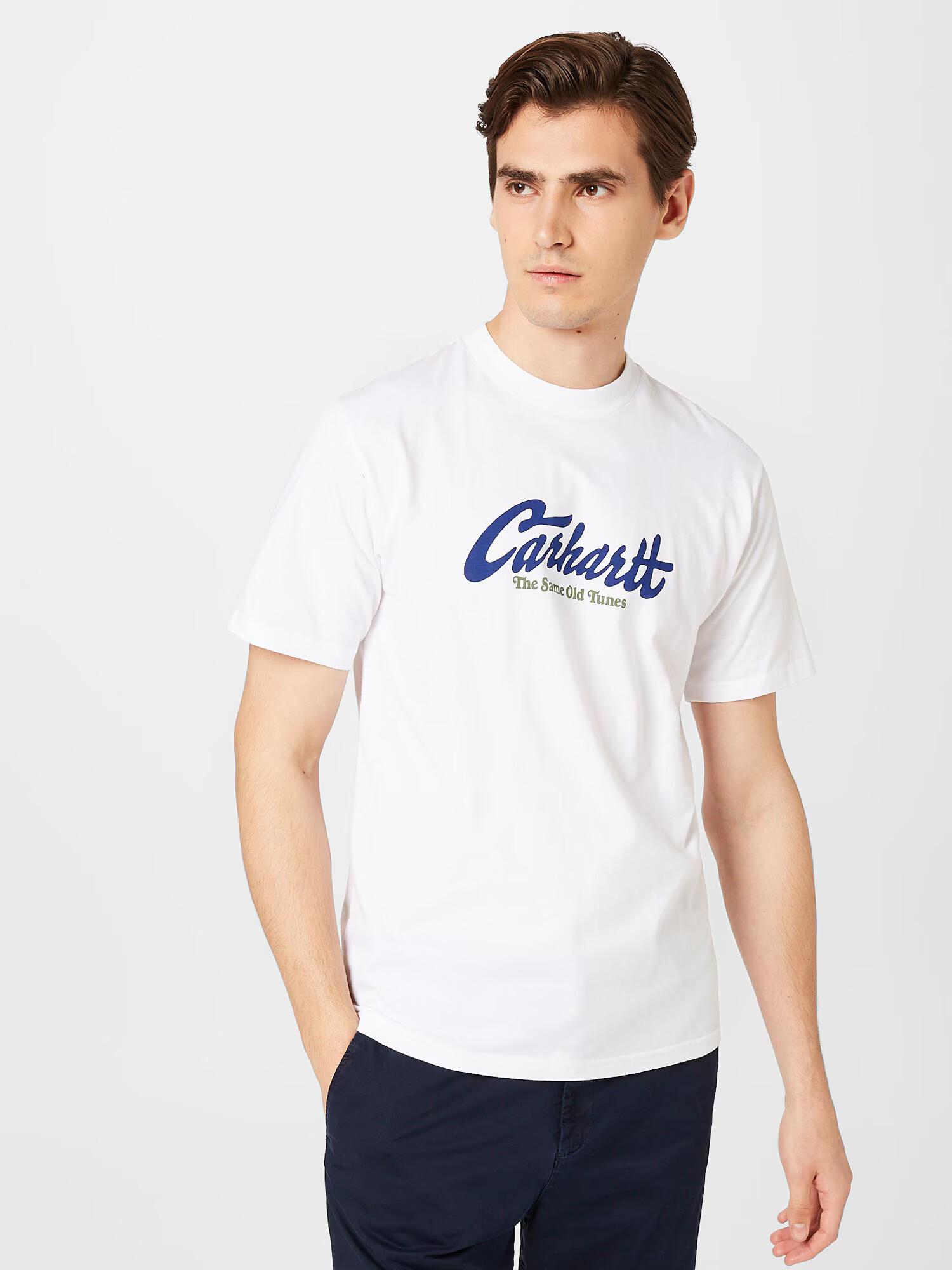 Carhartt WIP Tricou 'Old Tunes' indigo / gri fumuriu / alb - Pled.ro