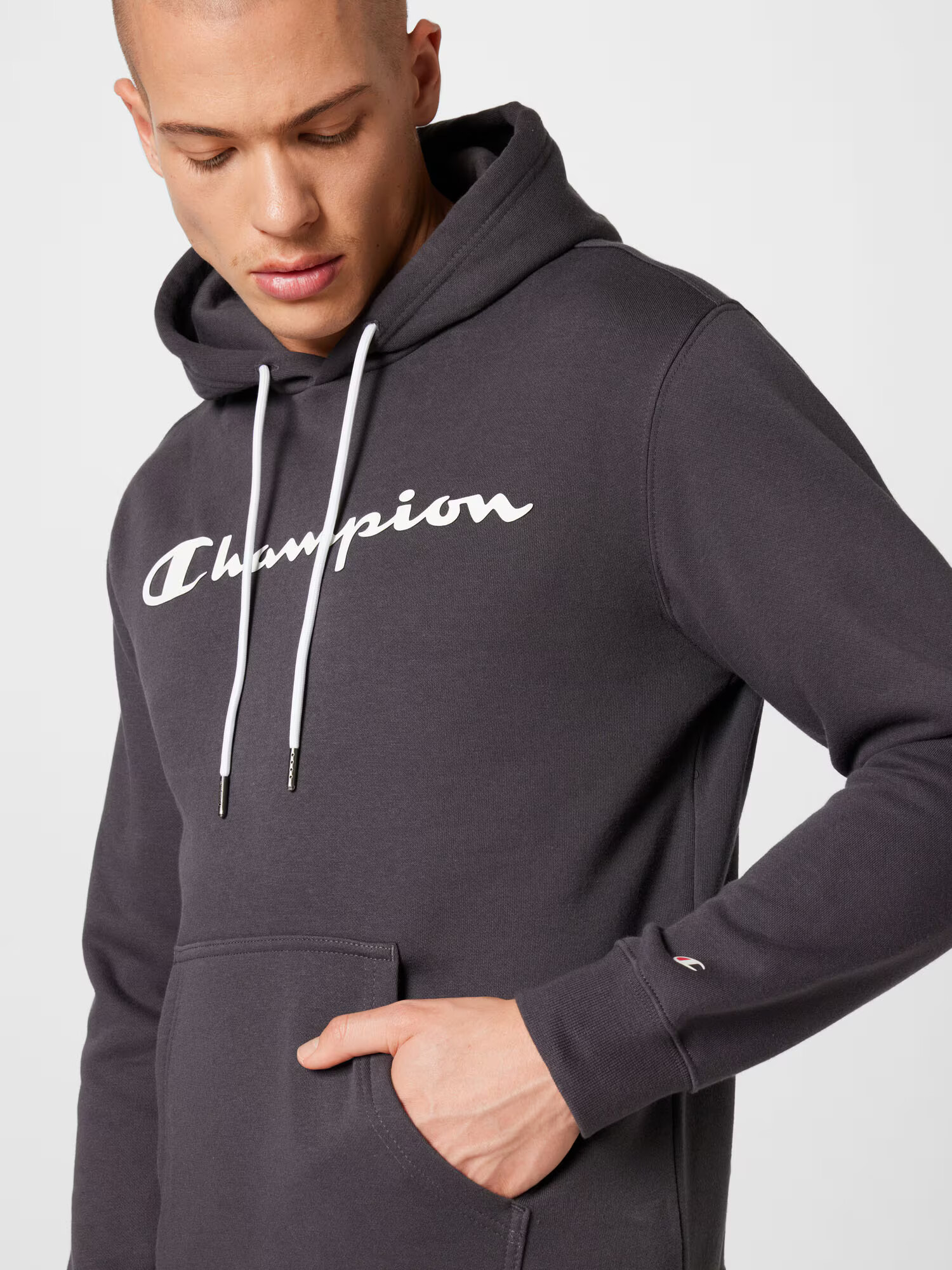 Champion Authentic Athletic Apparel Bluză de molton gri închis / alb - Pled.ro