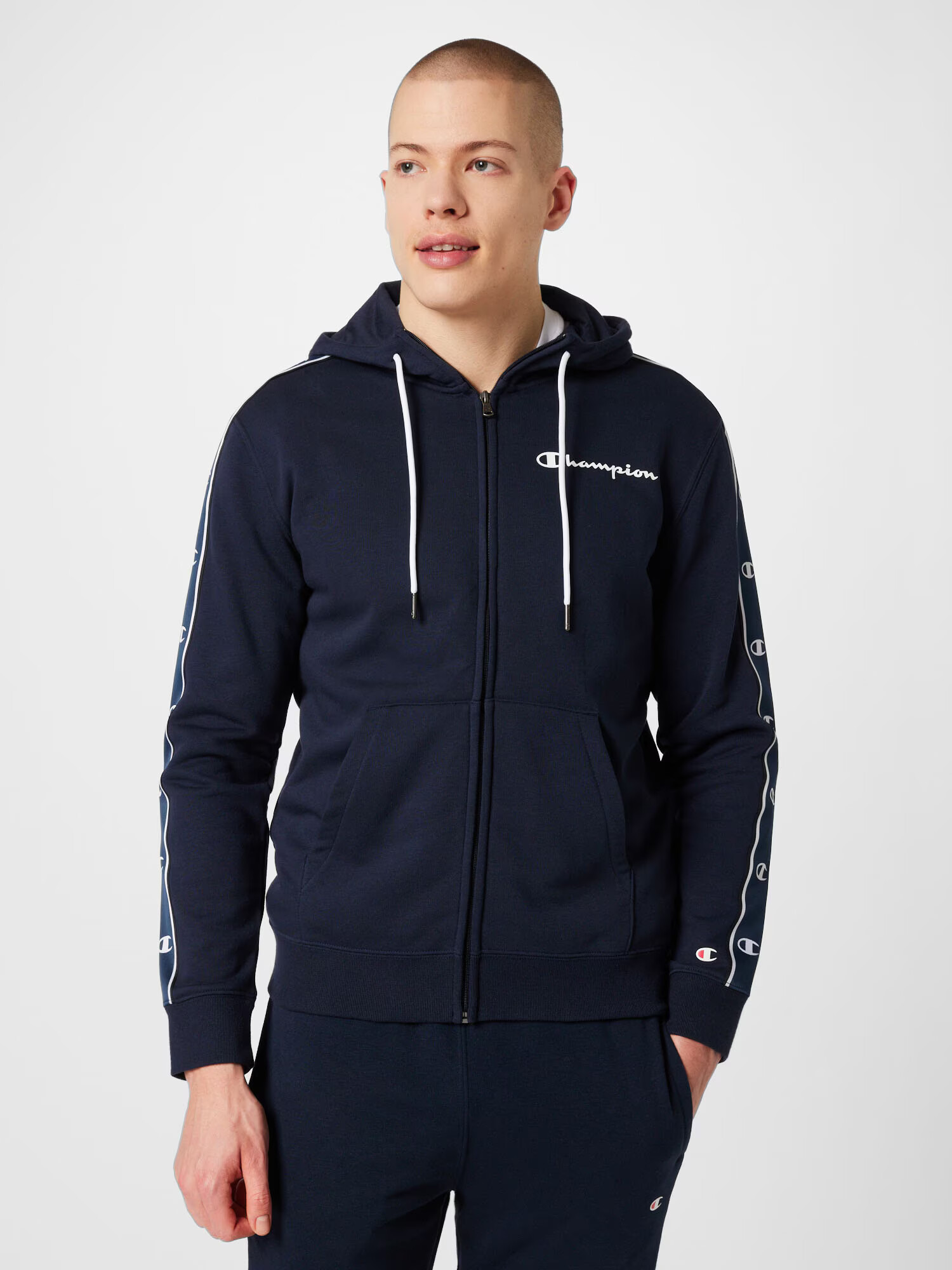 Champion Authentic Athletic Apparel Hanorac bleumarin / alb - Pled.ro