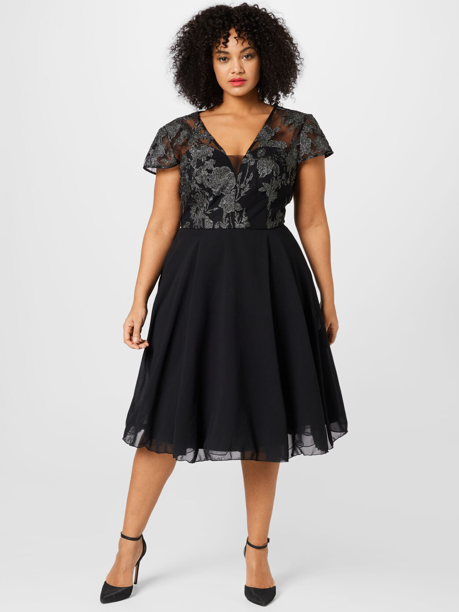 Chi Chi Curve Rochie de cocktail gri argintiu / negru - Pled.ro