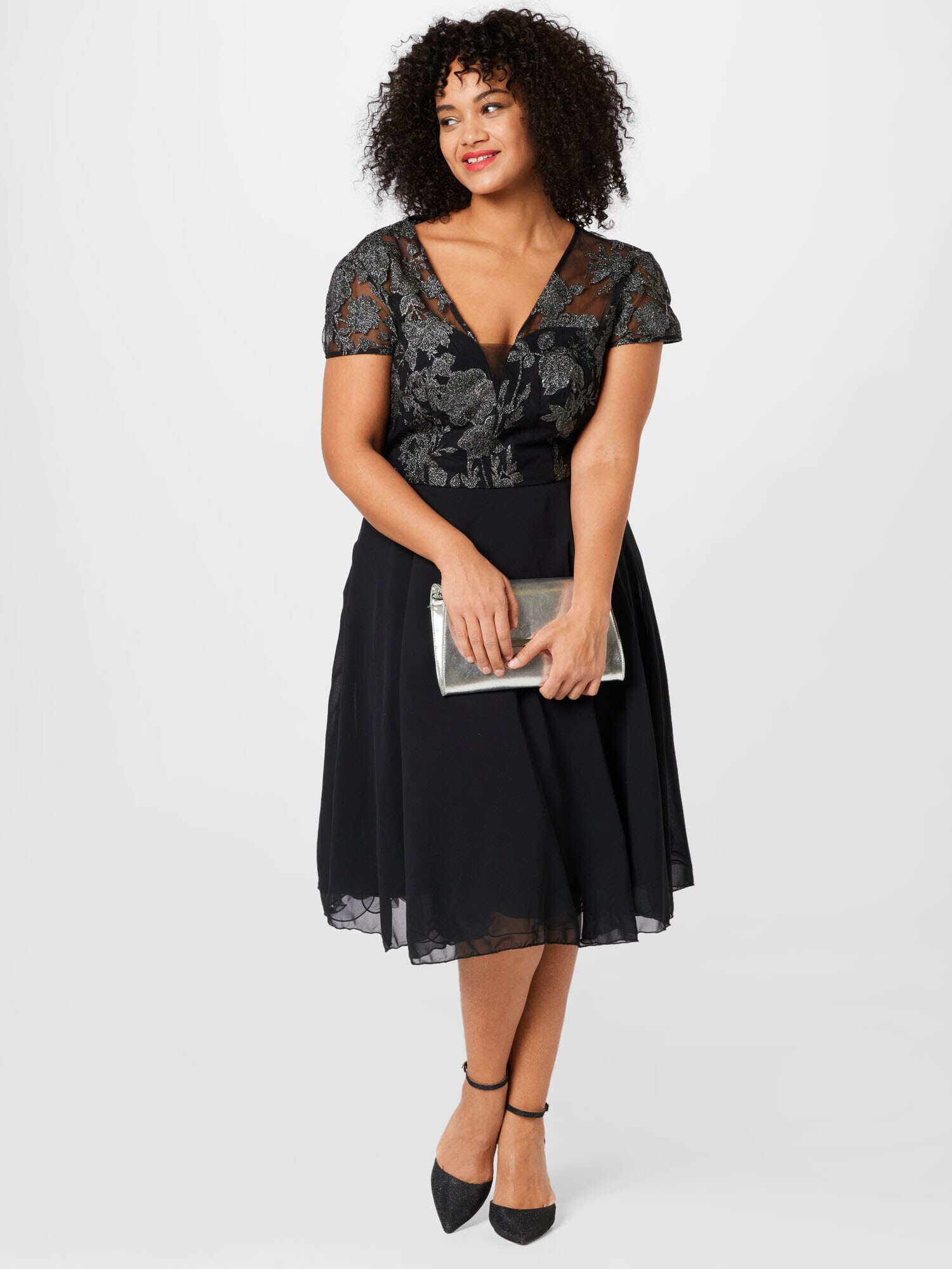 Chi Chi Curve Rochie de cocktail gri argintiu / negru - Pled.ro