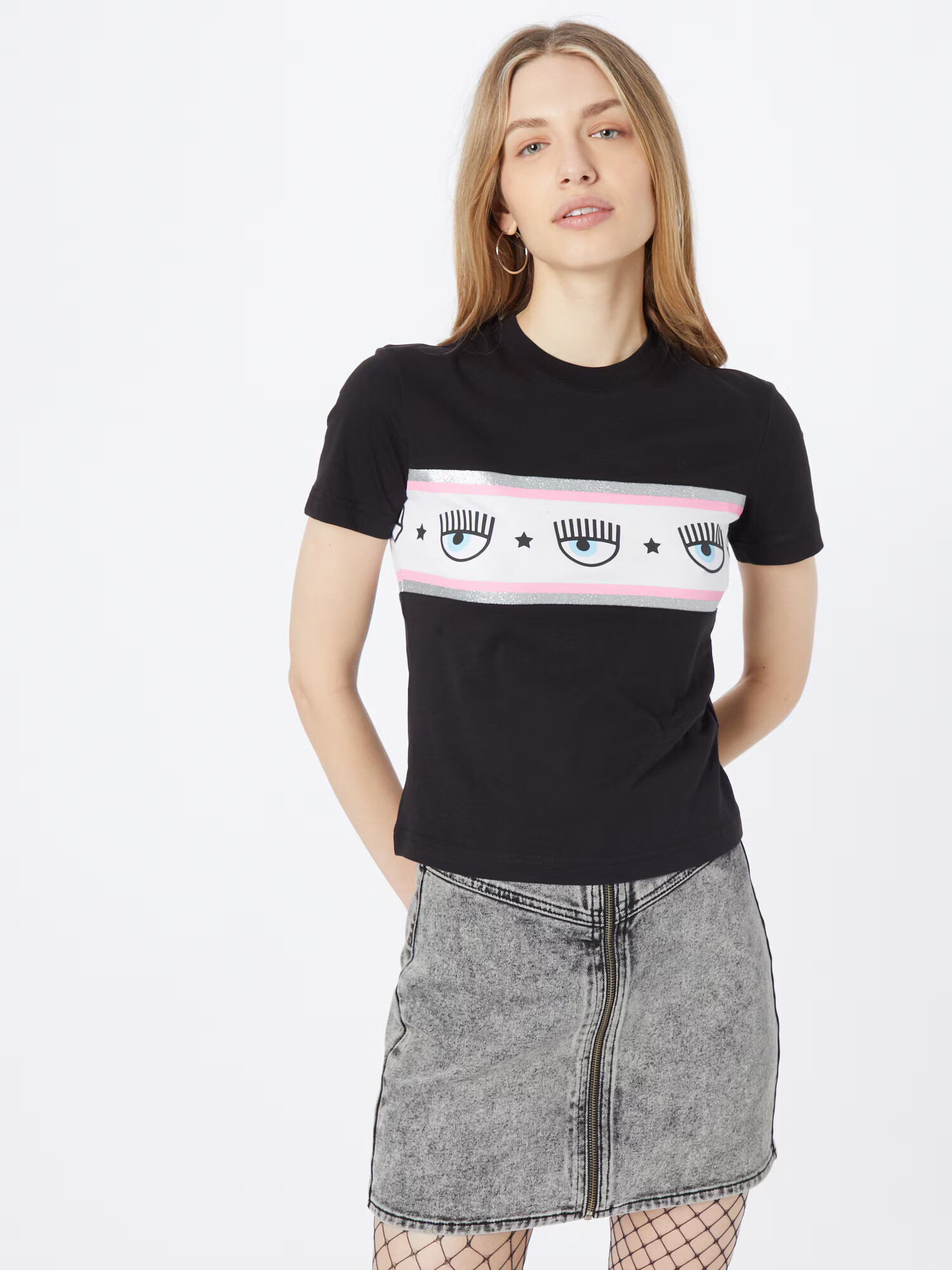 Chiara Ferragni Tricou roz / negru / argintiu / alb - Pled.ro