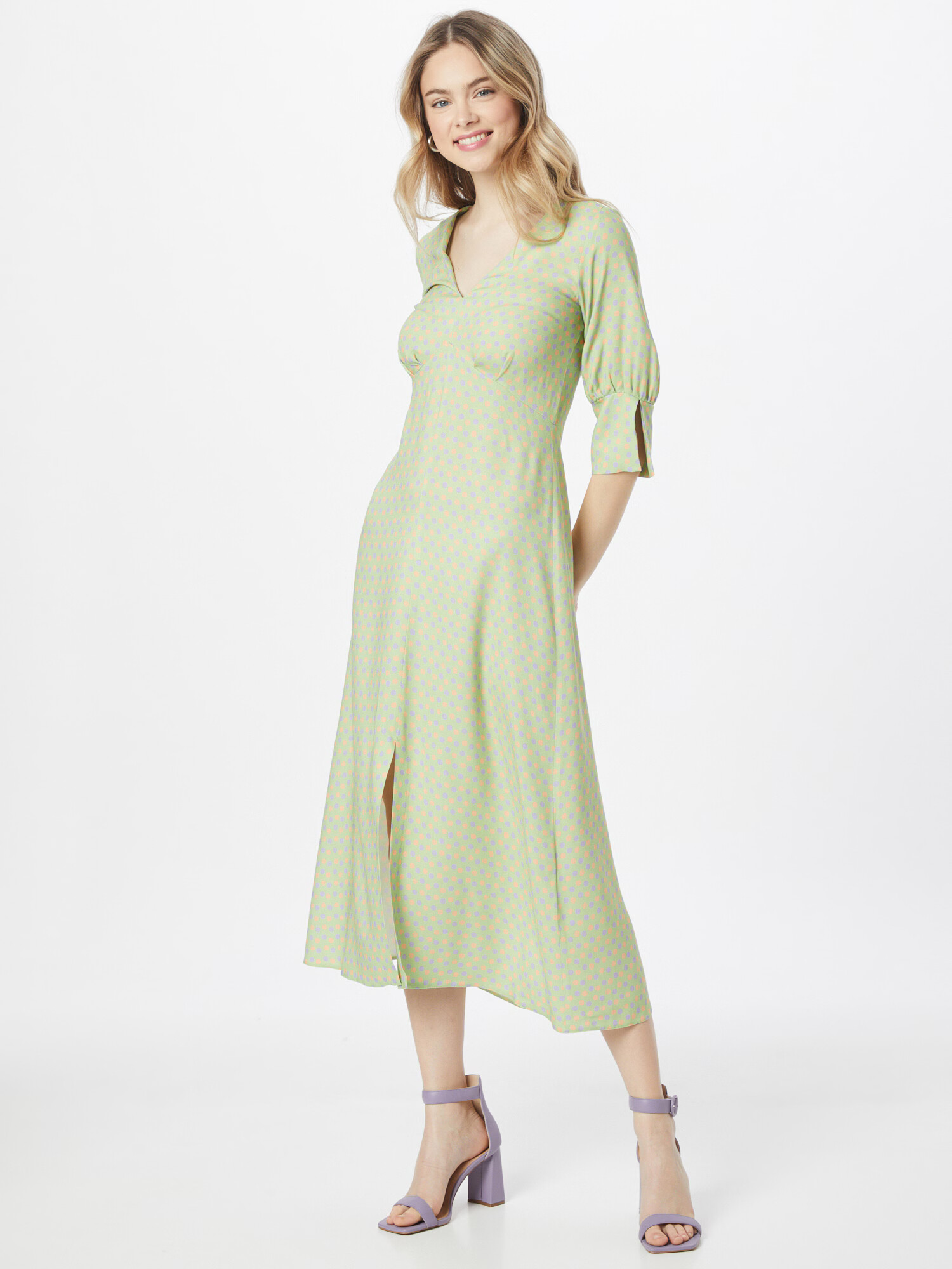 Closet London Rochie verde deschis / lila / portocaliu piersică - Pled.ro