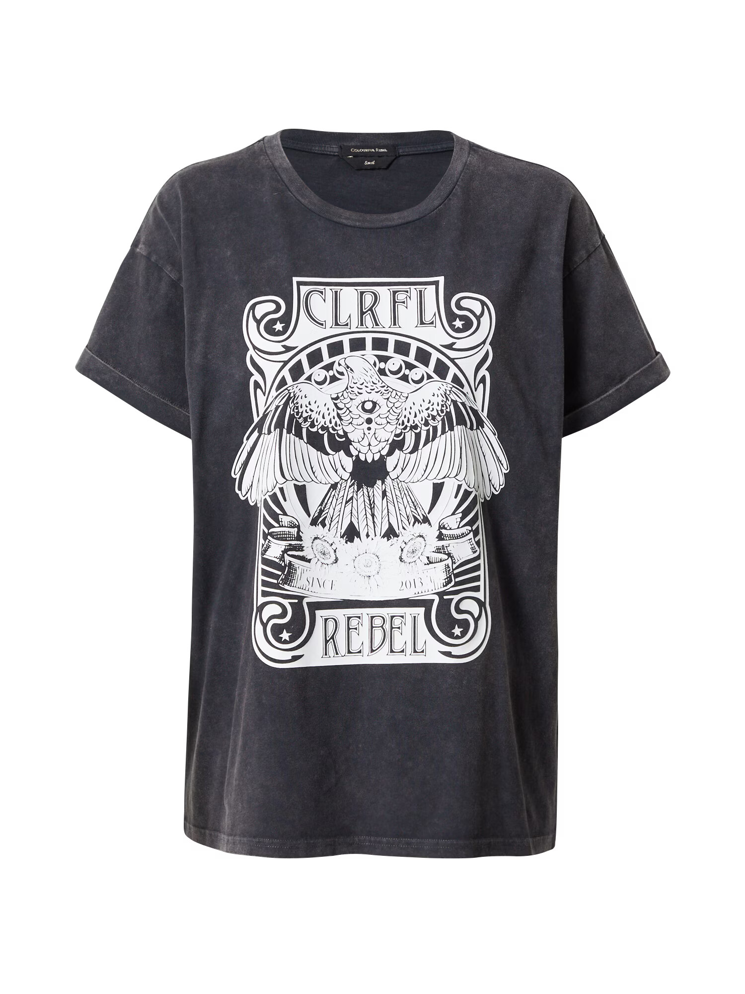 Colourful Rebel Tricou 'Art Eagle' gri / negru / alb - Pled.ro