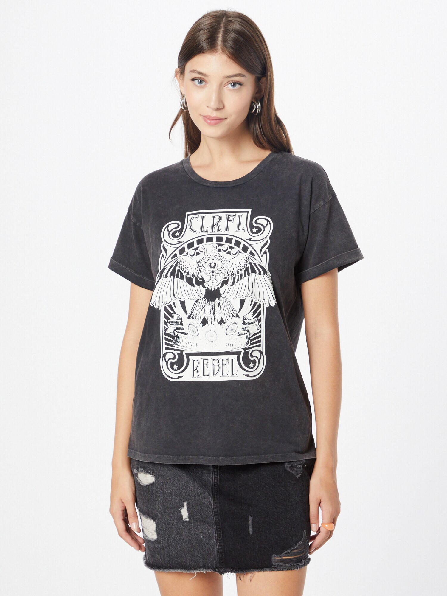 Colourful Rebel Tricou 'Art Eagle' gri / negru / alb - Pled.ro