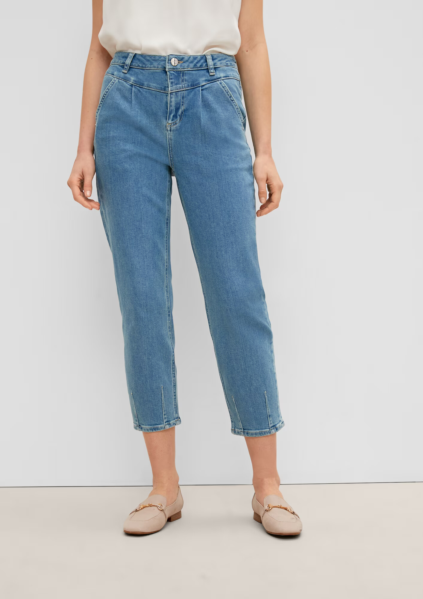 COMMA Pantaloni cu cute albastru denim - Pled.ro