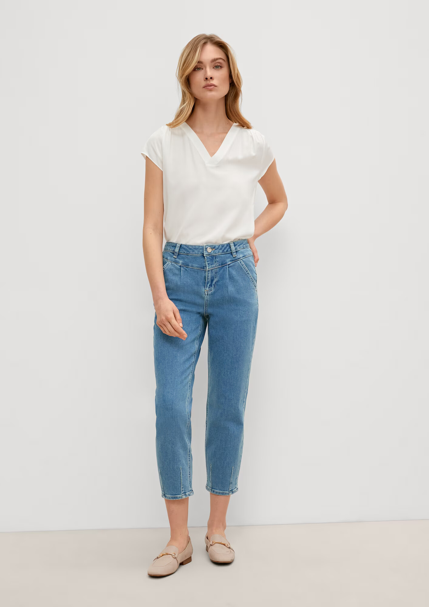 COMMA Pantaloni cu cute albastru denim - Pled.ro