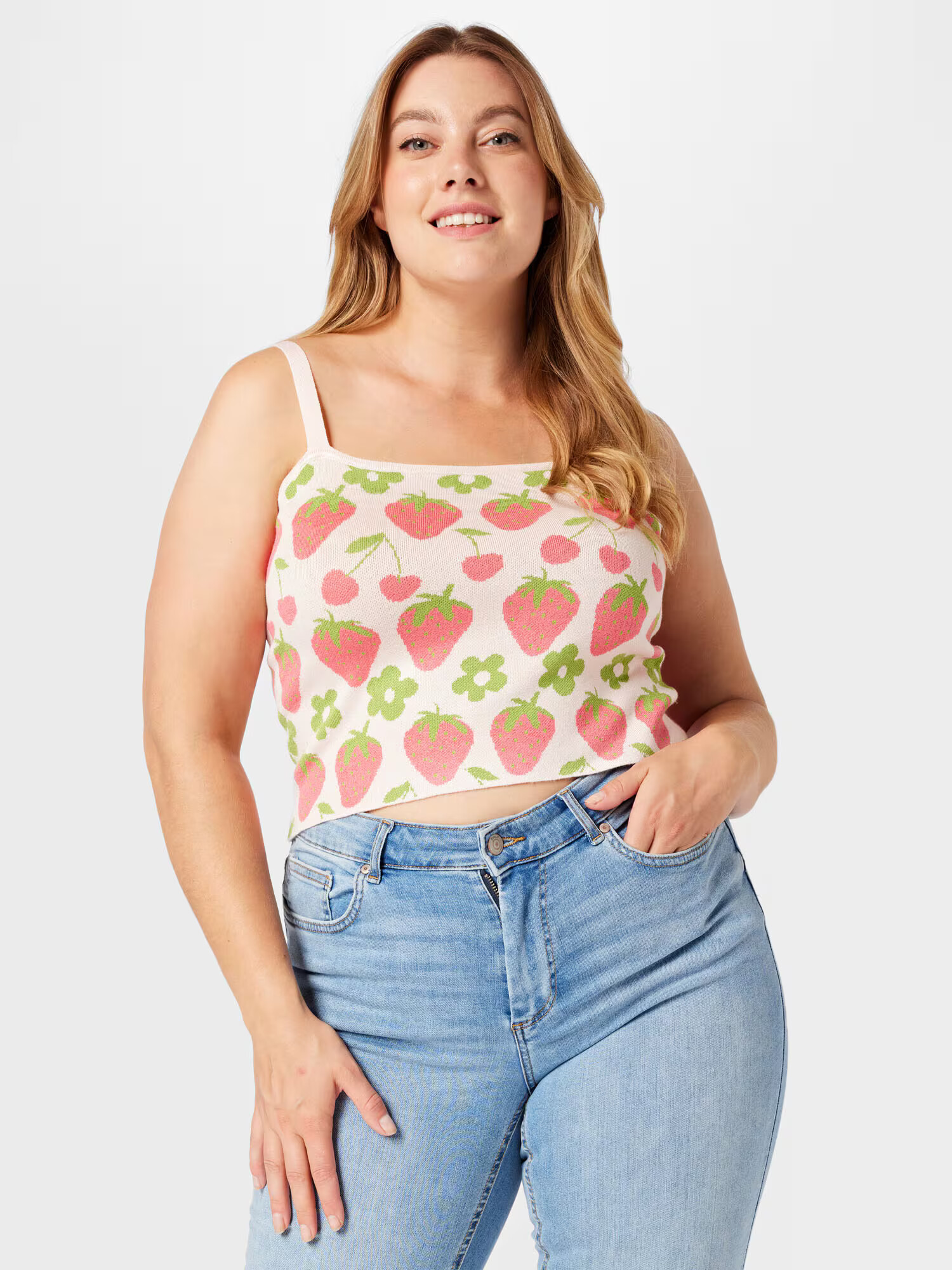 Cotton On Curve Top brodat 'FUNTASIA' crem / verde / roz deschis - Pled.ro