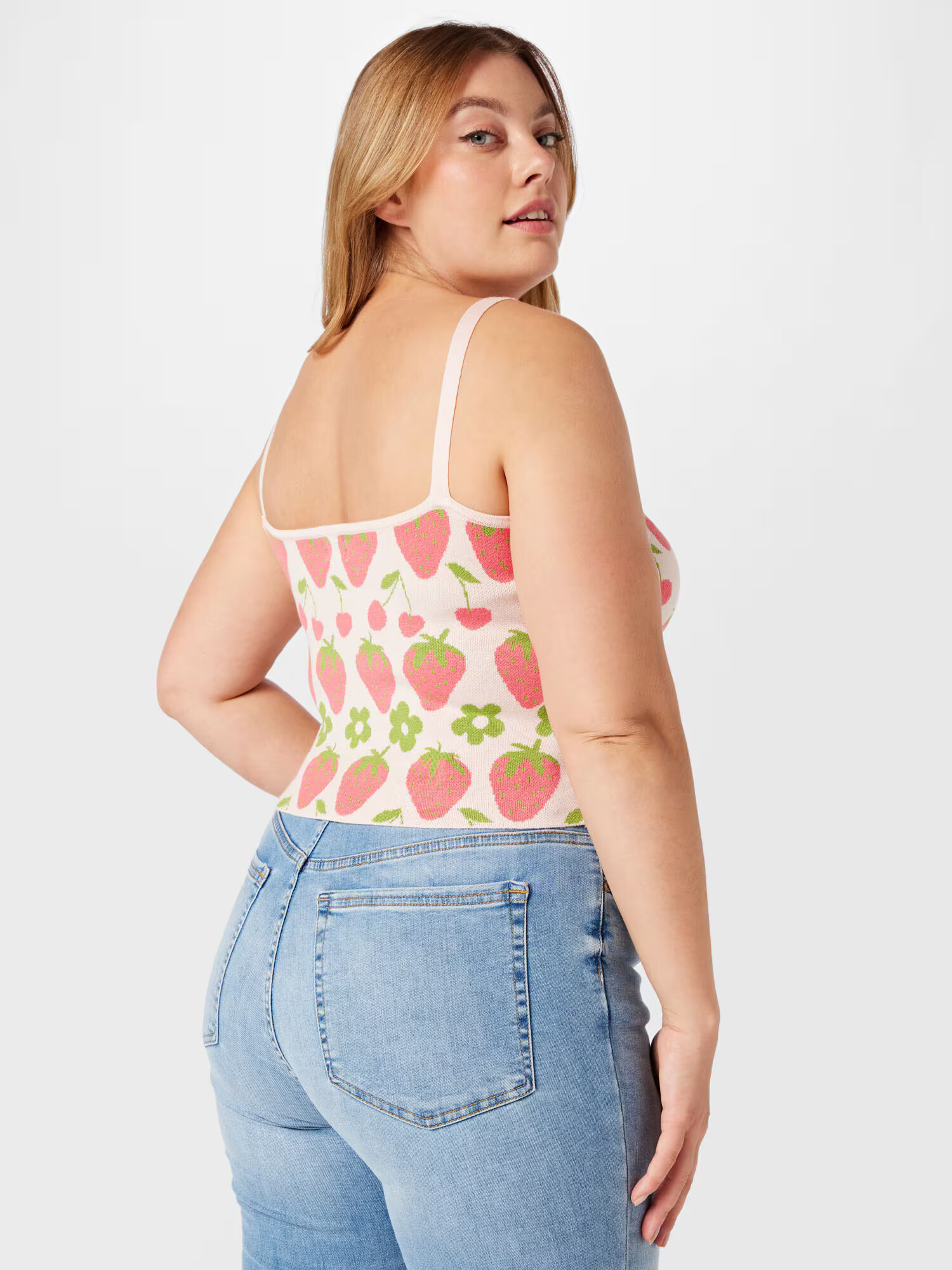 Cotton On Curve Top brodat 'FUNTASIA' crem / verde / roz deschis - Pled.ro