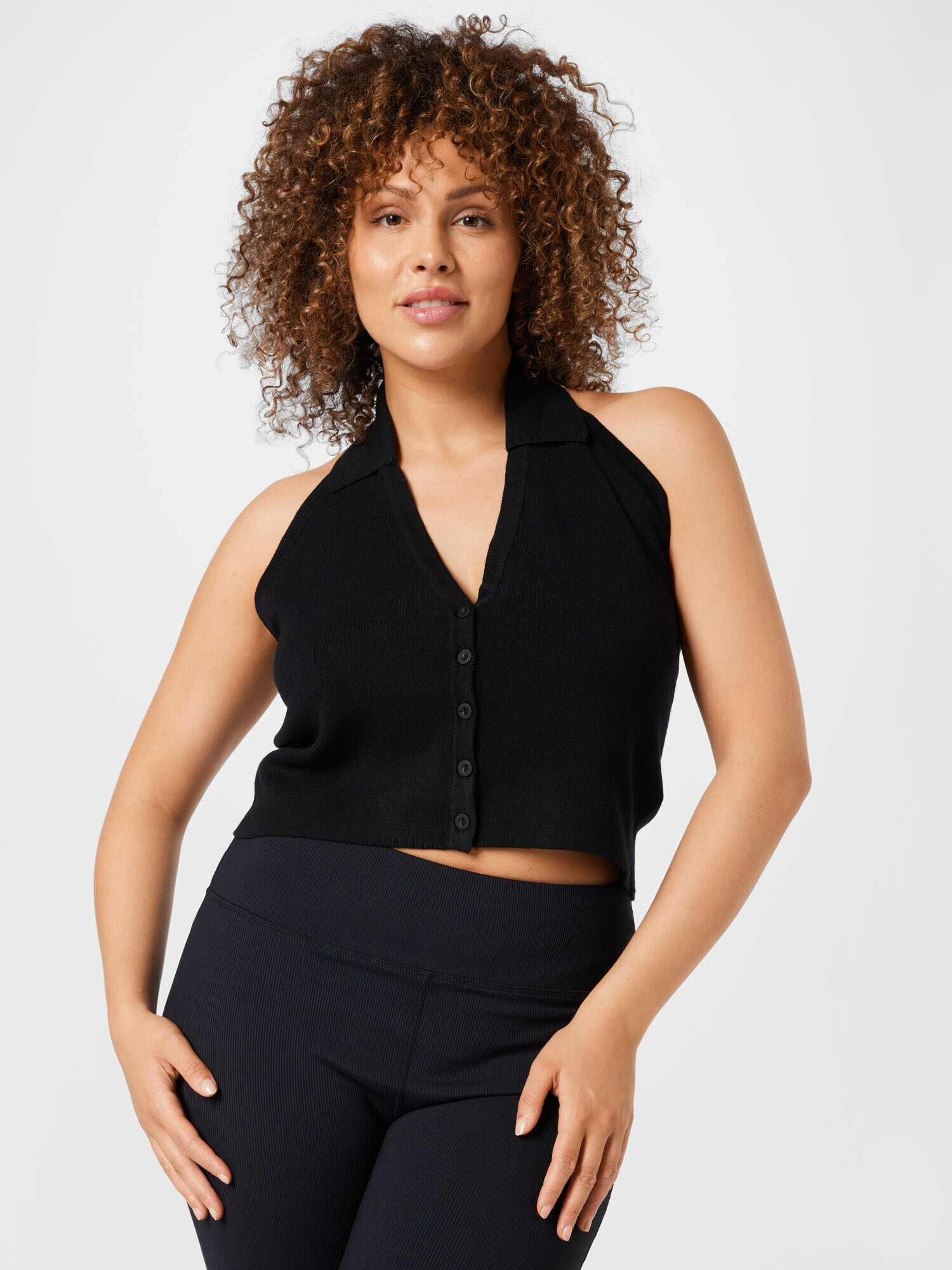 Cotton On Curve Top brodat 'TWIGGY' negru - Pled.ro