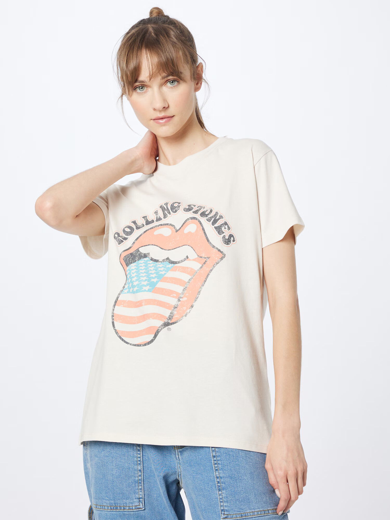 Cotton On Tricou 'Rolling Stones' albastru deschis / gri metalic / portocaliu piersică / alb murdar - Pled.ro