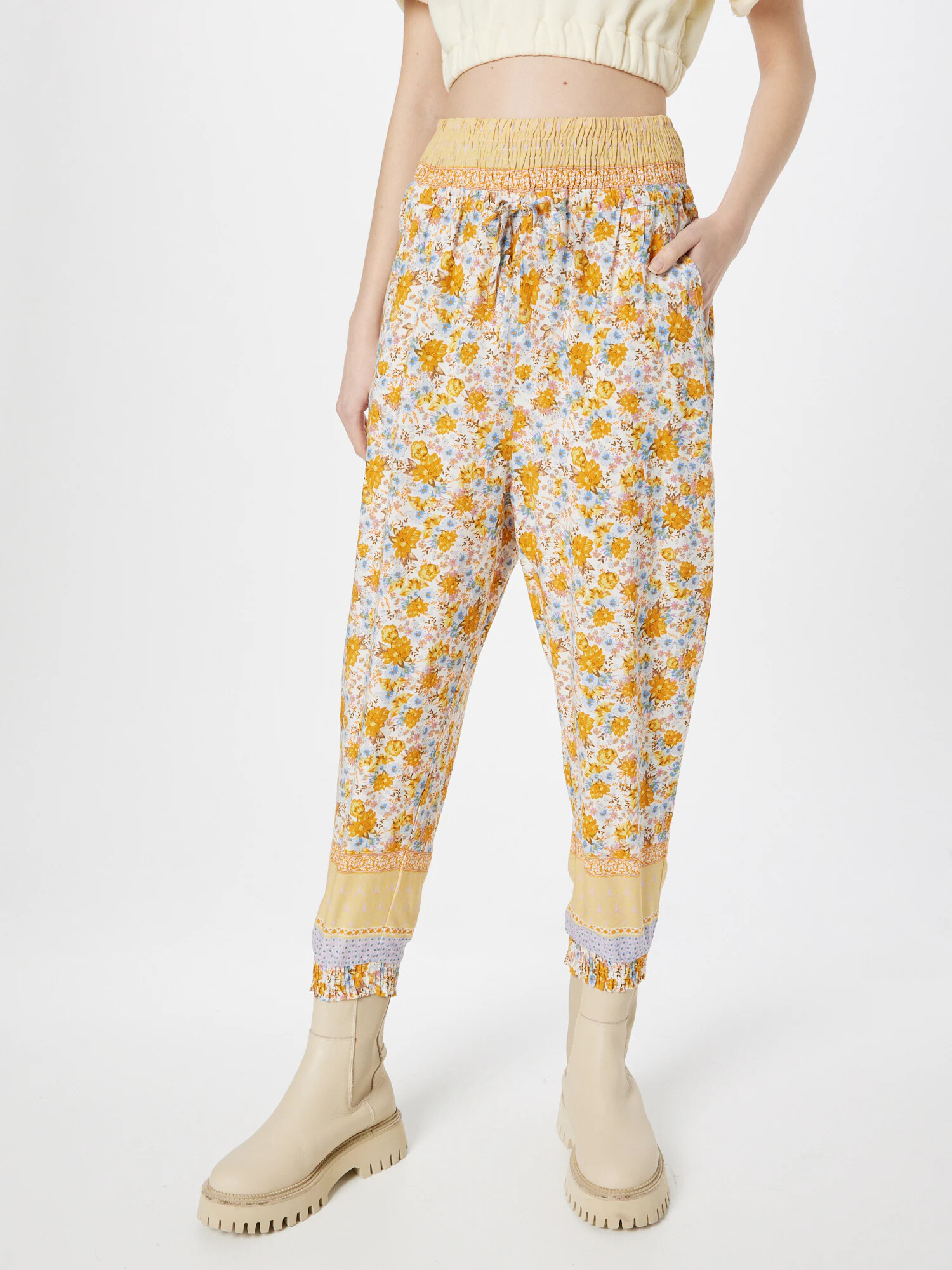 Cream Pantaloni 'Olina' albastru deschis / galben auriu / galben deschis / alb - Pled.ro