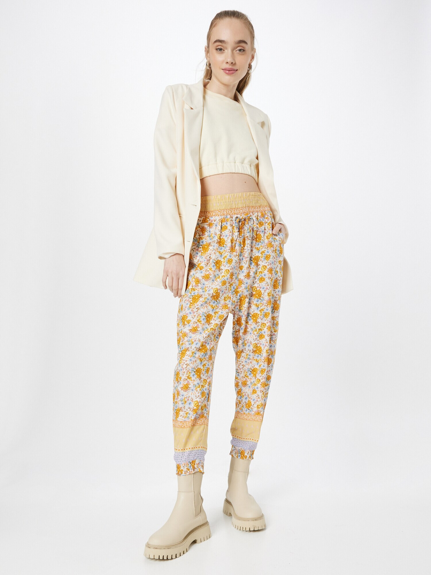 Cream Pantaloni 'Olina' albastru deschis / galben auriu / galben deschis / alb - Pled.ro