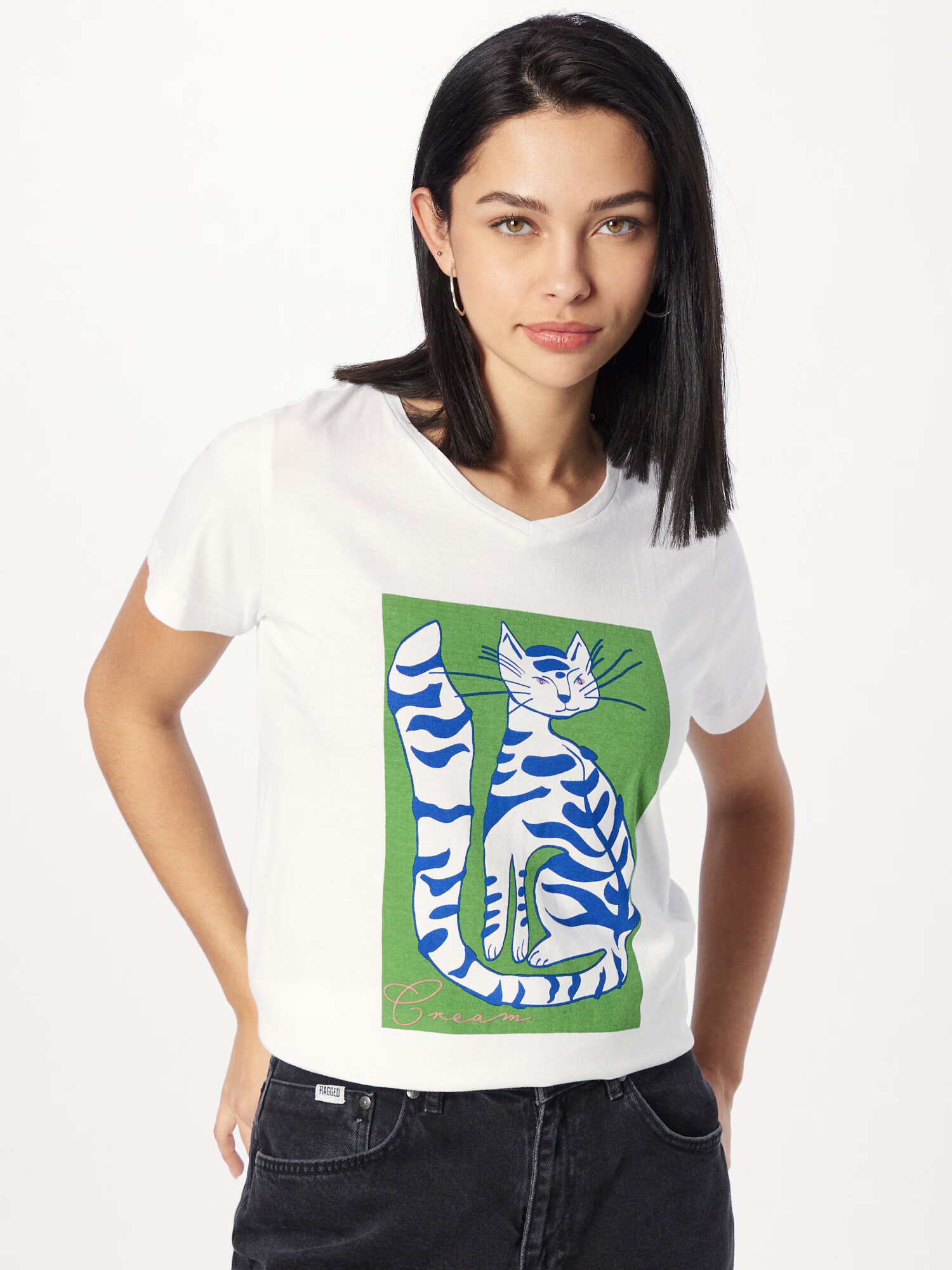 Cream Tricou 'Carla' albastru / verde / alb - Pled.ro