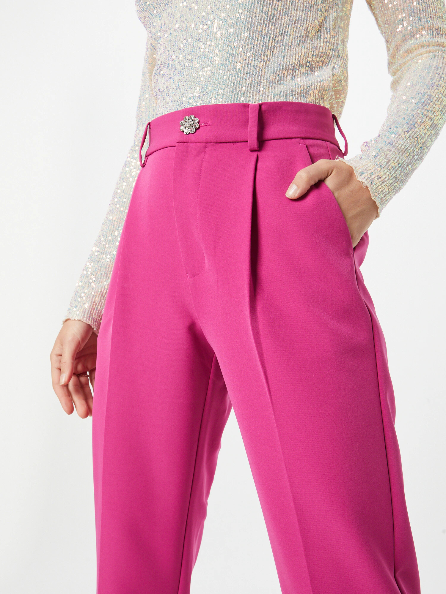 Custommade Pantaloni cu dungă 'Pianora' fucsia - Pled.ro