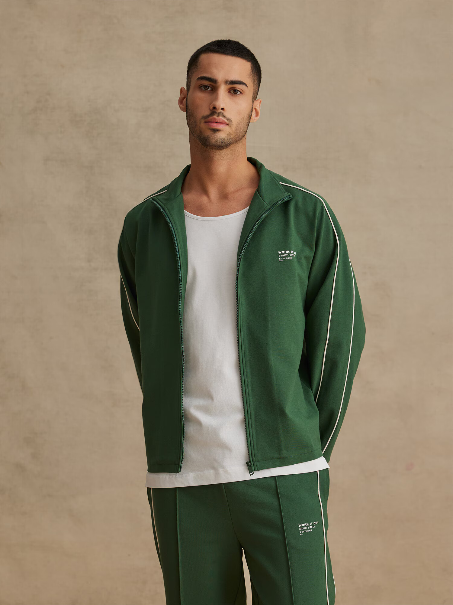 DAN FOX APPAREL Hanorac 'Melvin' verde închis / alb - Pled.ro