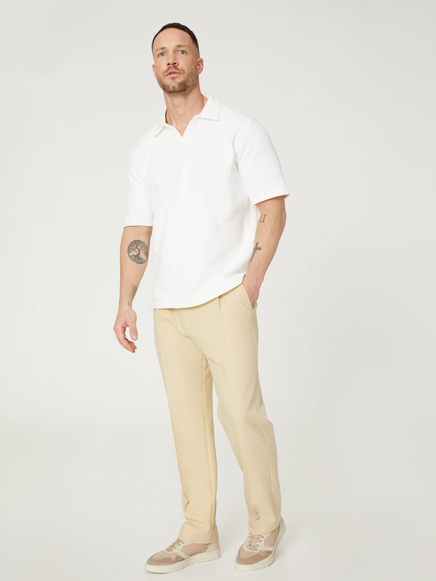 DAN FOX APPAREL Pantaloni cu dungă 'Gabriel' bej deschis - Pled.ro