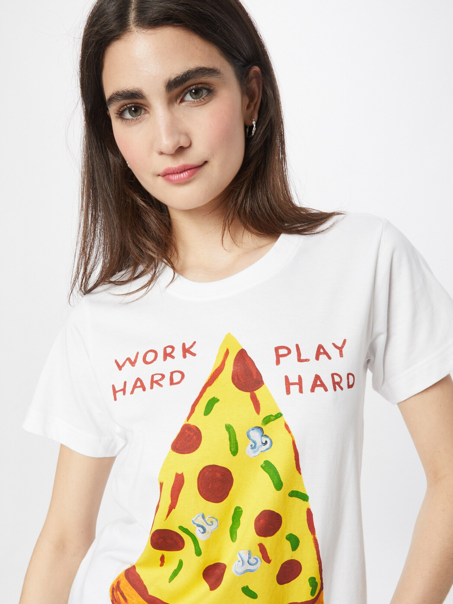 DEDICATED. Tricou 'Mysen Work Hard Pizza' galben / verde / portocaliu deschis / roşu închis / alb - Pled.ro