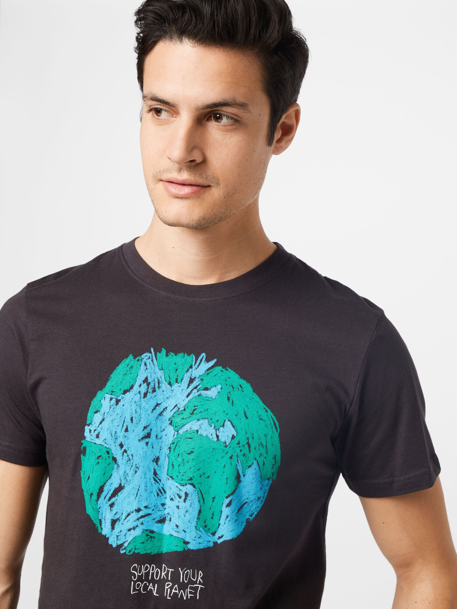 DEDICATED. Tricou 'Stockholm Crayon Globe' maro deschis / gri metalic / verde iarbă - Pled.ro