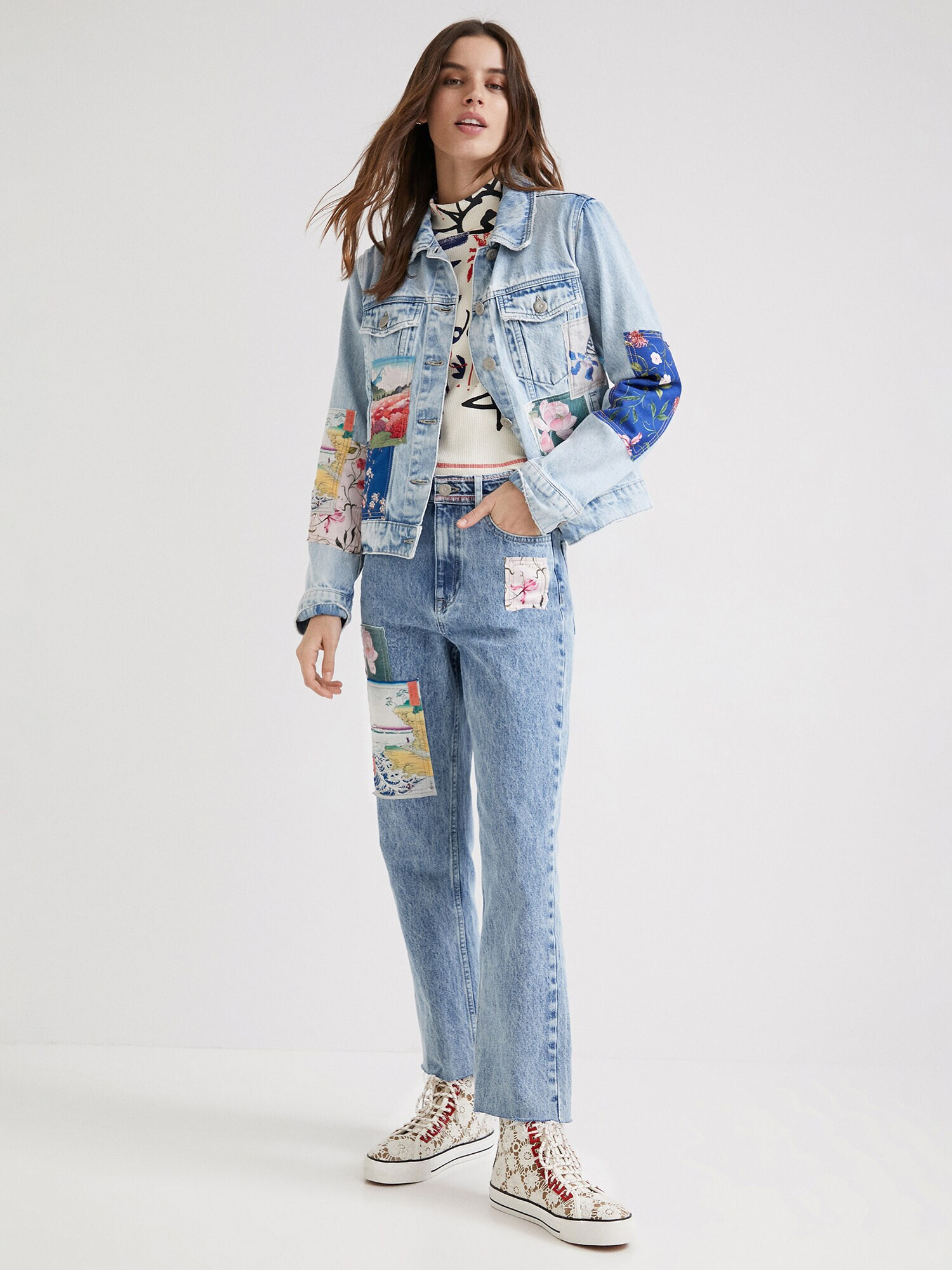 Desigual Geacă de primăvară-toamnă 'Los Angeles' albastru regal / albastru denim / galben deschis / roșu deschis - Pled.ro