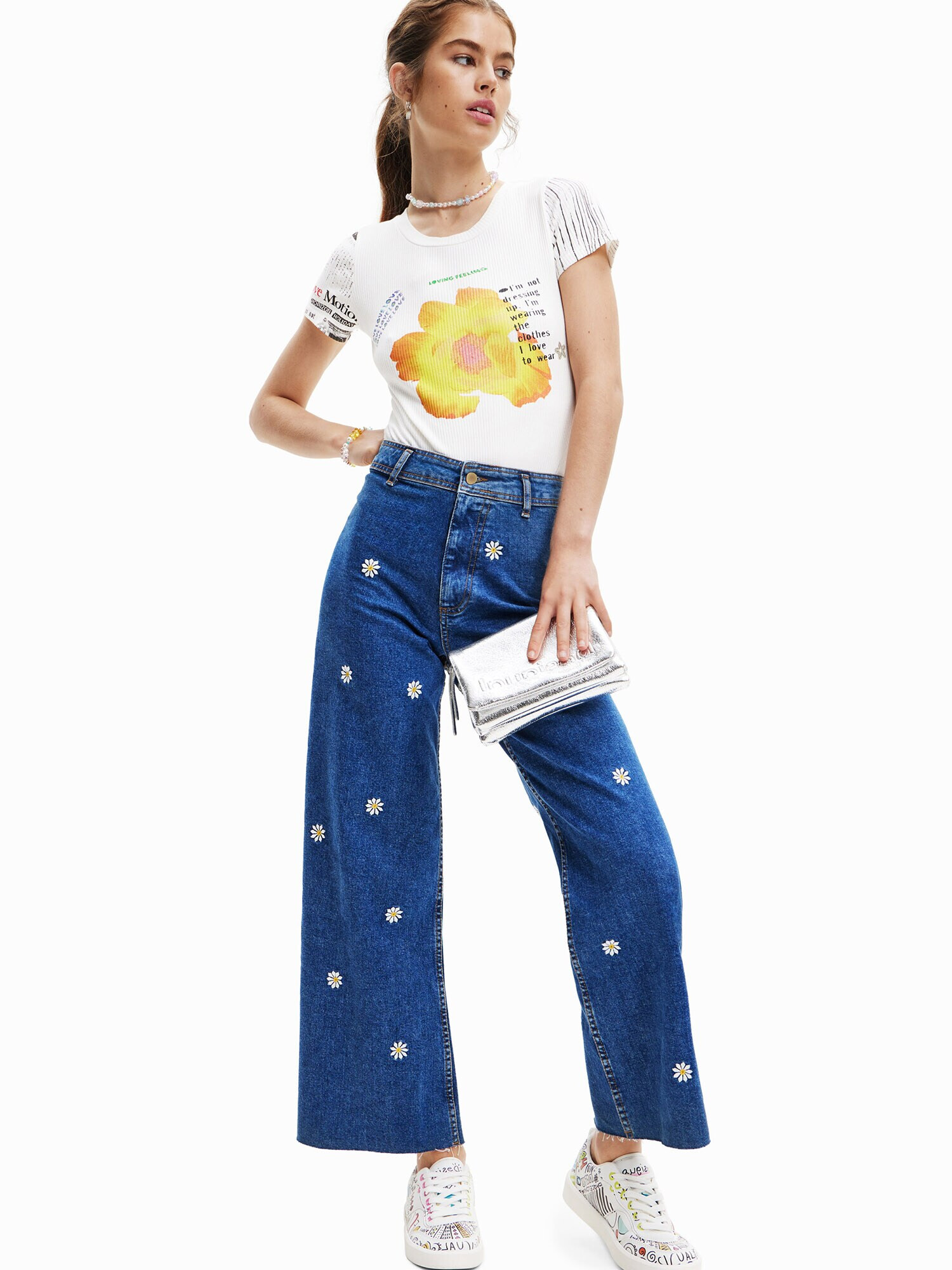 Desigual Jeans 'IDEAS' albastru / galben / alb - Pled.ro