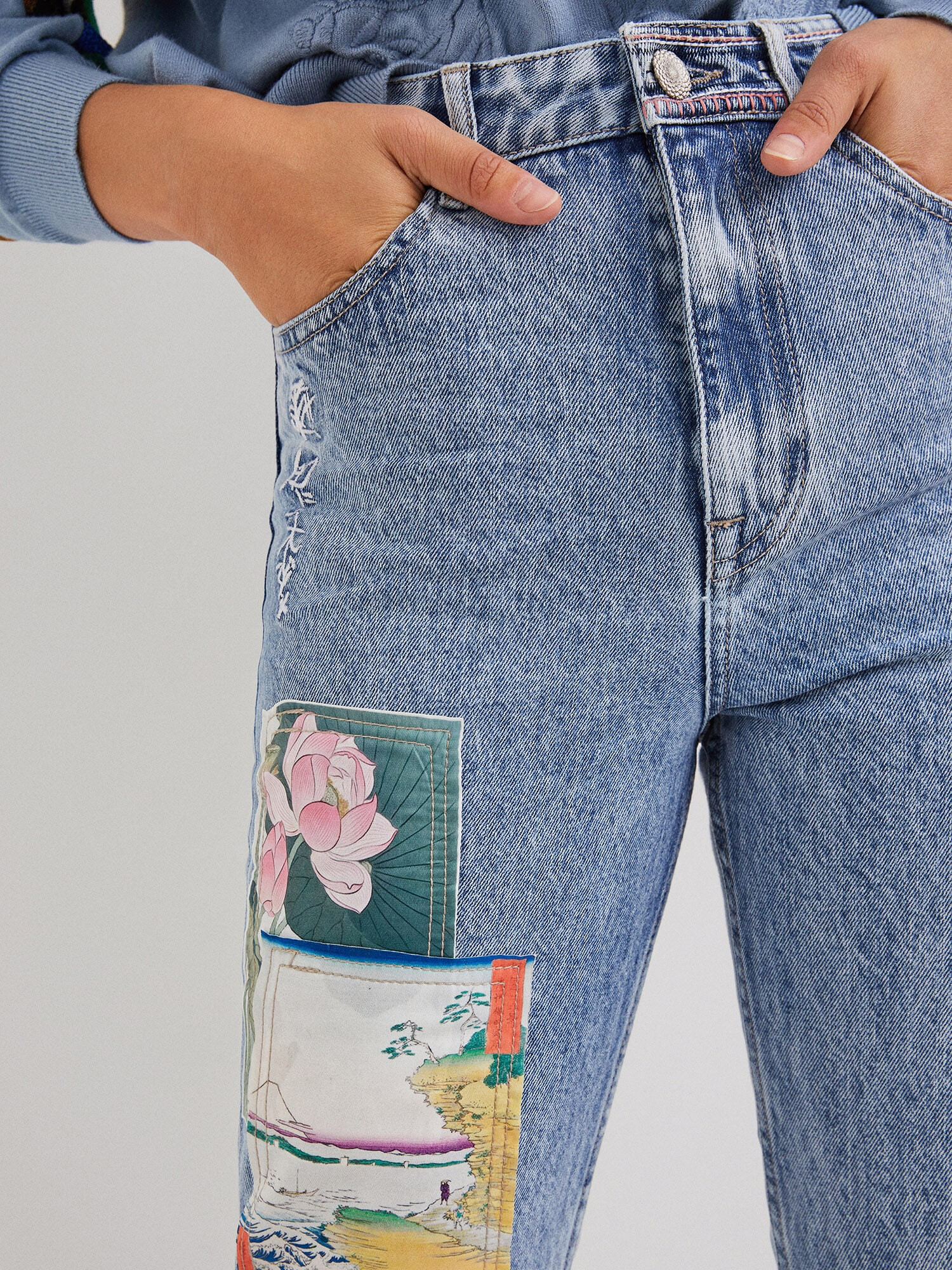 Desigual Jeans 'Los Angeles' albastru denim / galben deschis / verde jad / roz pastel - Pled.ro