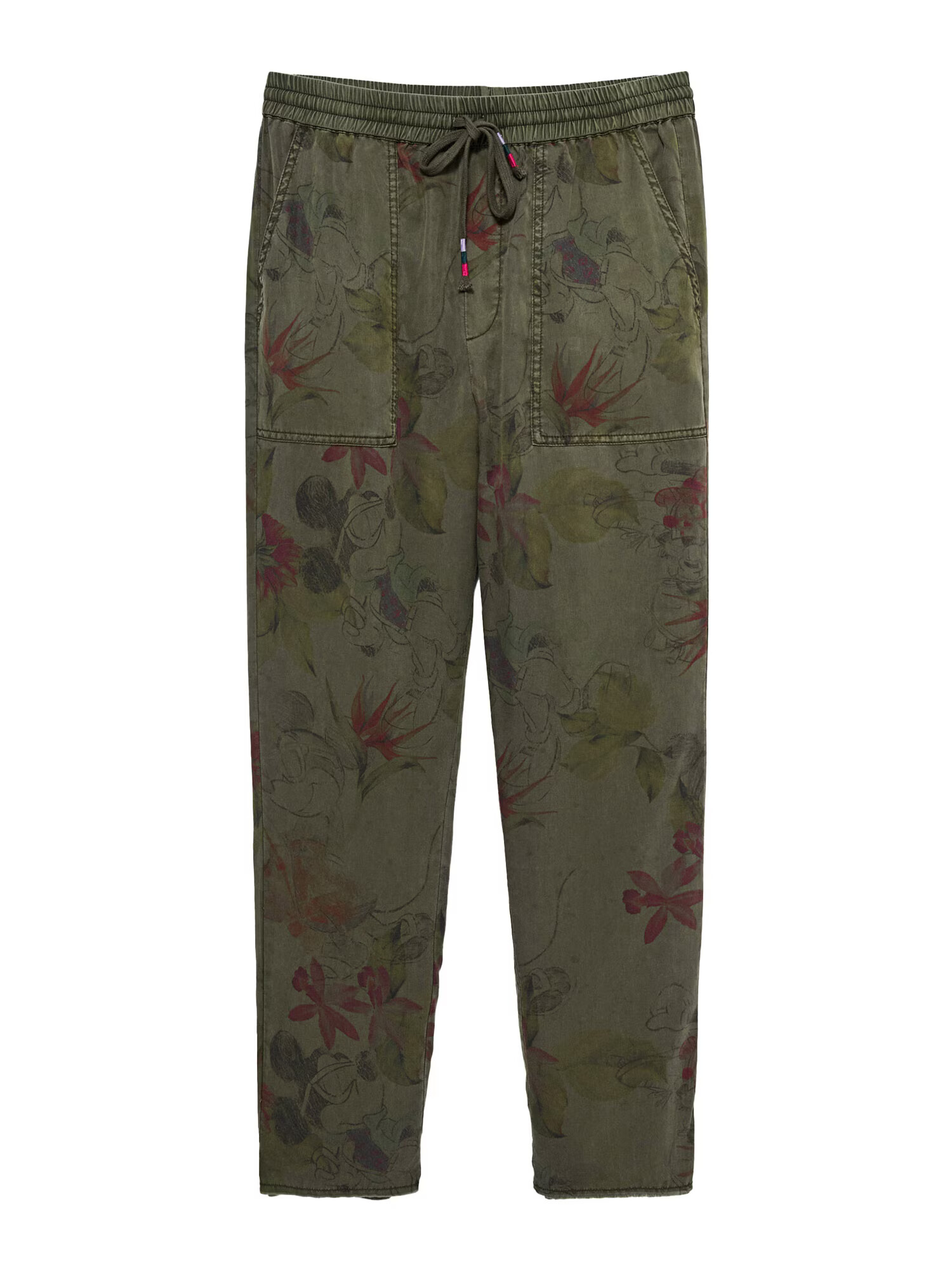 Desigual Pantaloni gri grafit / kaki / verde deschis / roșu - Pled.ro