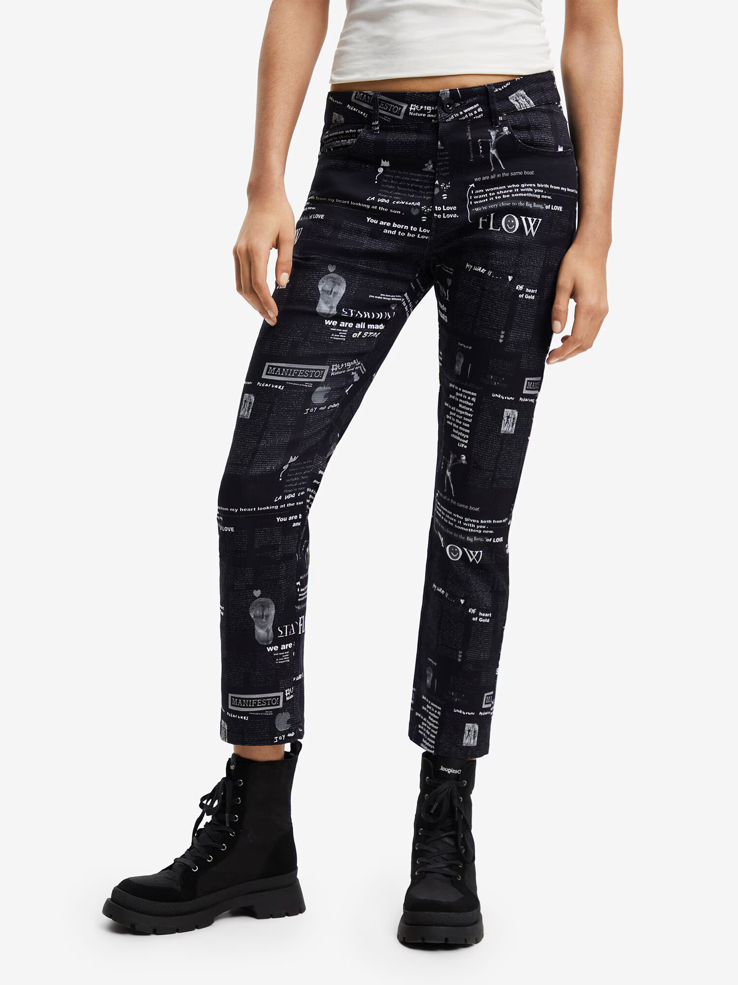 Desigual Pantaloni gri / negru / alb - Pled.ro