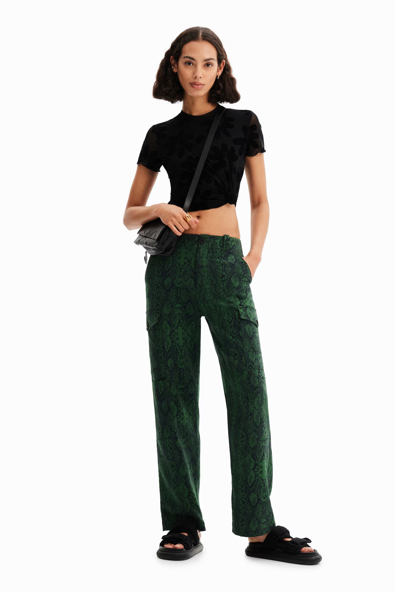 Desigual Pantaloni verde închis / negru - Pled.ro