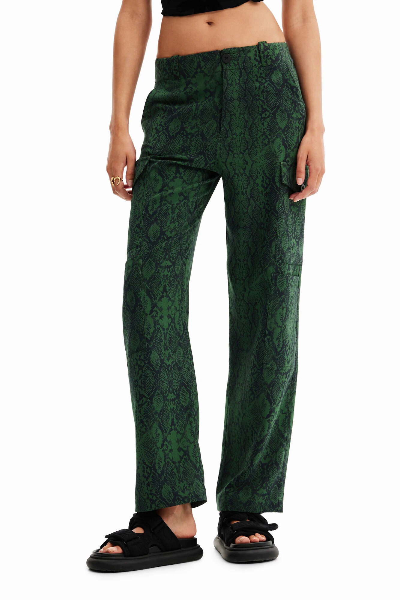 Desigual Pantaloni verde închis / negru - Pled.ro