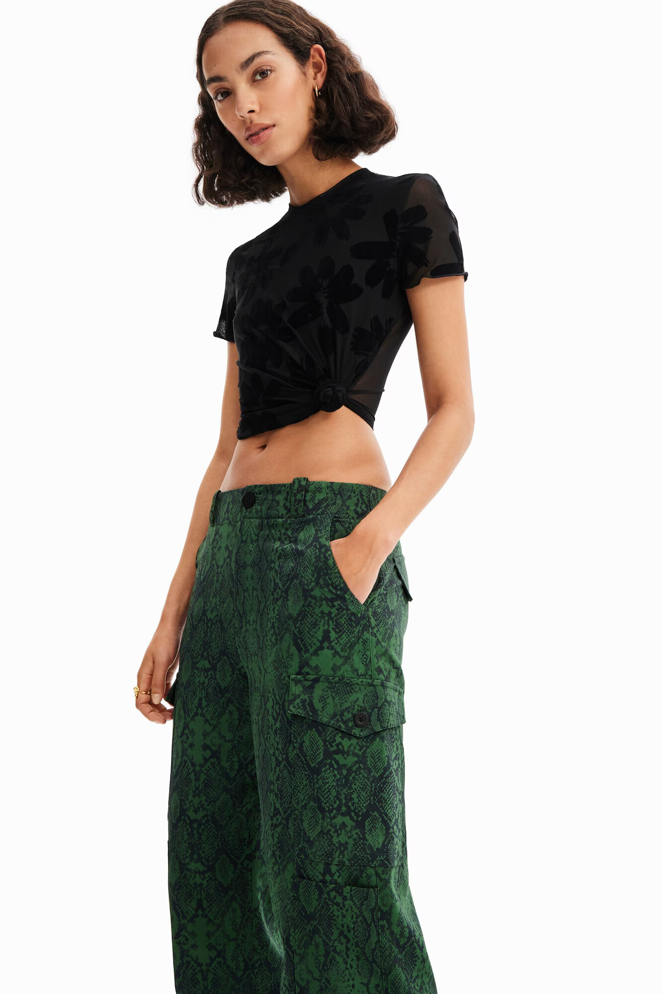 Desigual Pantaloni verde închis / negru - Pled.ro