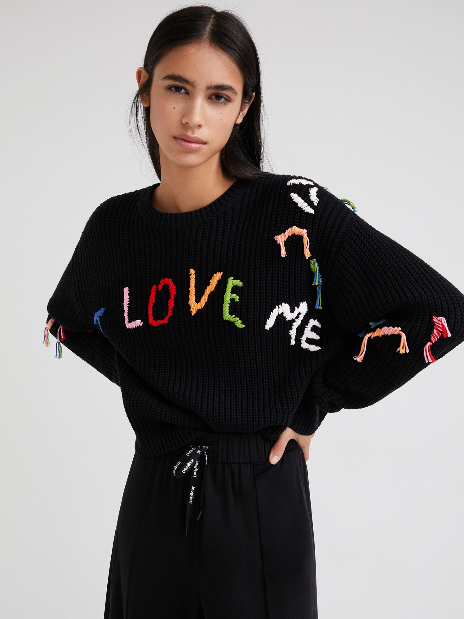 Desigual Pulover 'I Love Me' albastru / mov liliachiu / negru / alb - Pled.ro