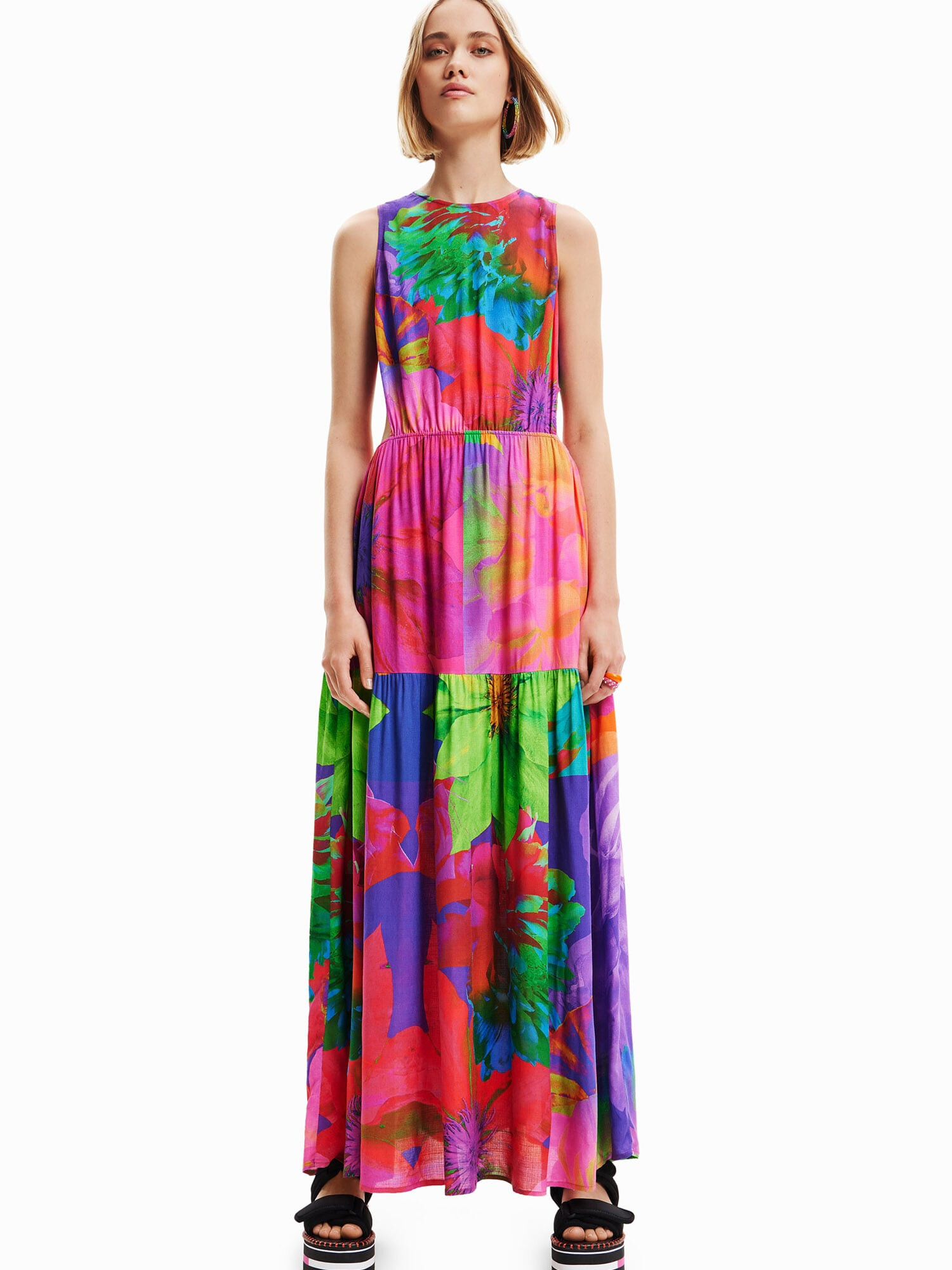 Desigual Rochie de vară verde neon / lila / roz / roșu - Pled.ro