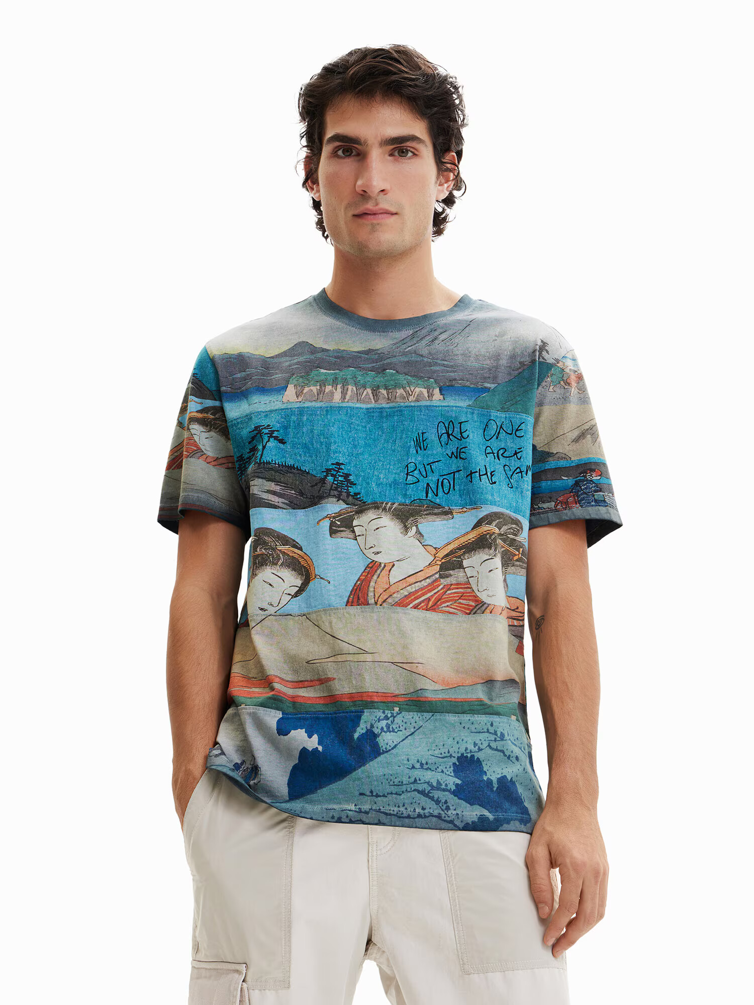 Desigual Tricou 'ADRIAN' albastru aqua / albastru pastel / gri fumuriu / portocaliu / negru - Pled.ro